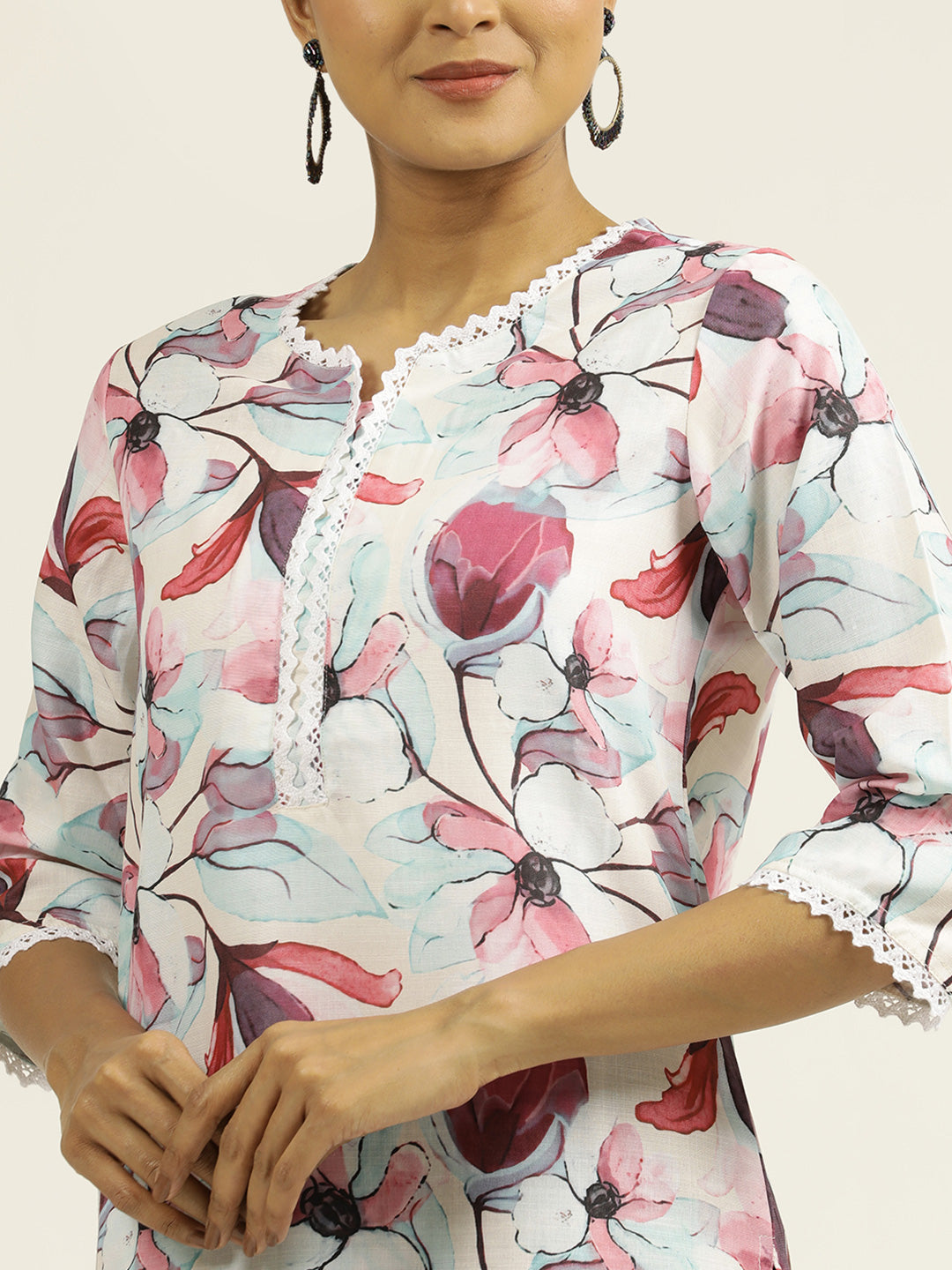 Magenta Floral Printed Straight Kurta