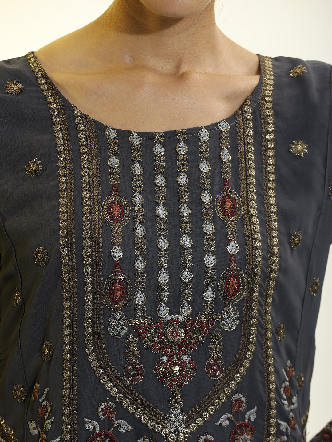 Festive Embroidered Georgette Kurta Set With Dupatta