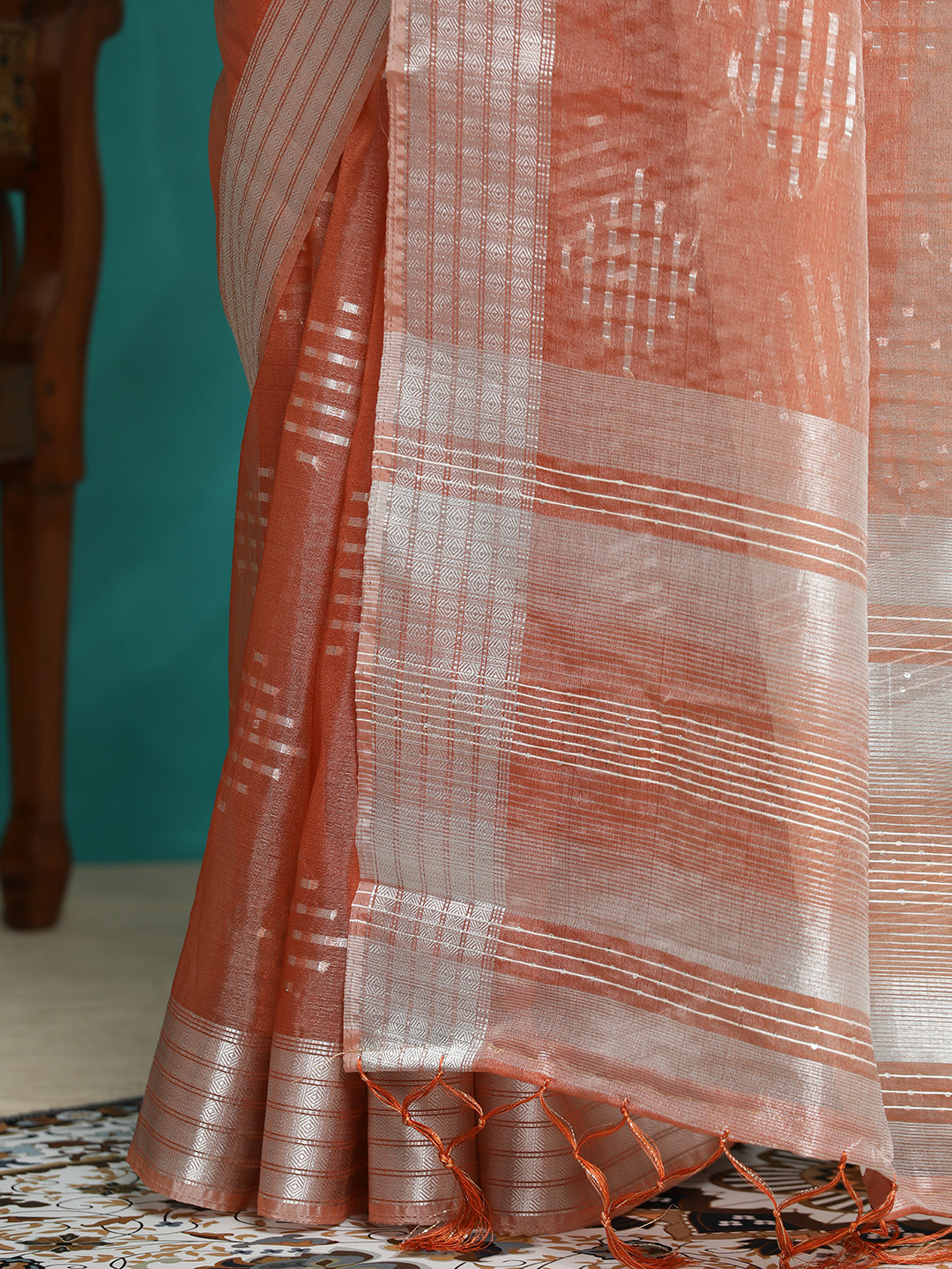 Orange Zari Woven Banarasi Organza Saree