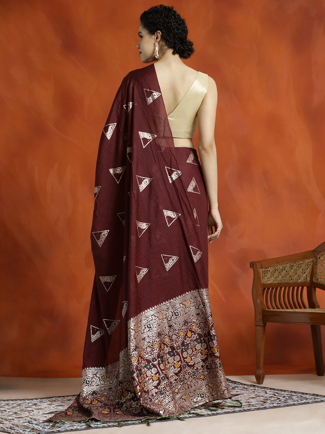 Maroon Silk Blend Banarasi Zari Woven Saree