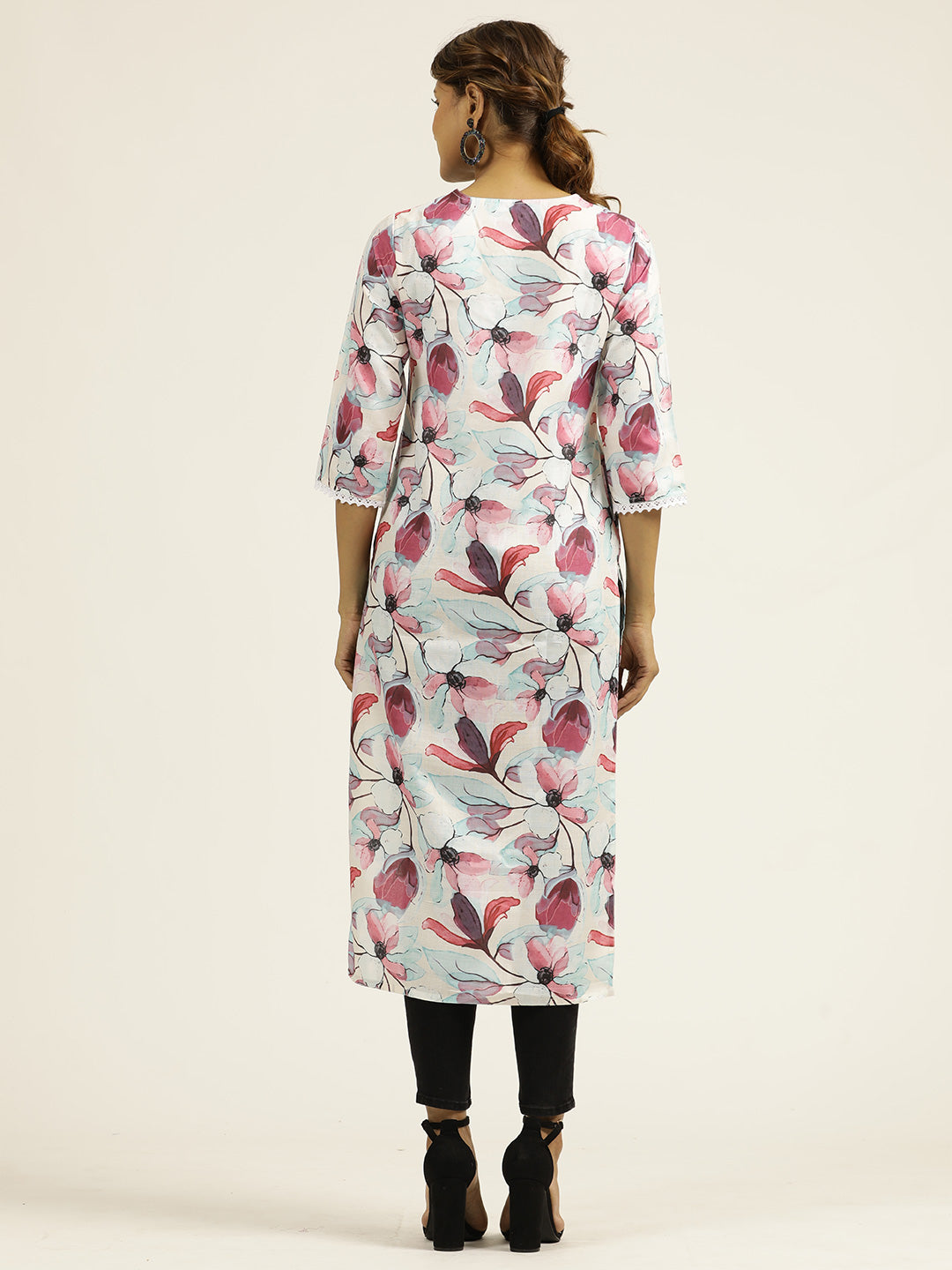 Magenta Floral Printed Straight Kurta