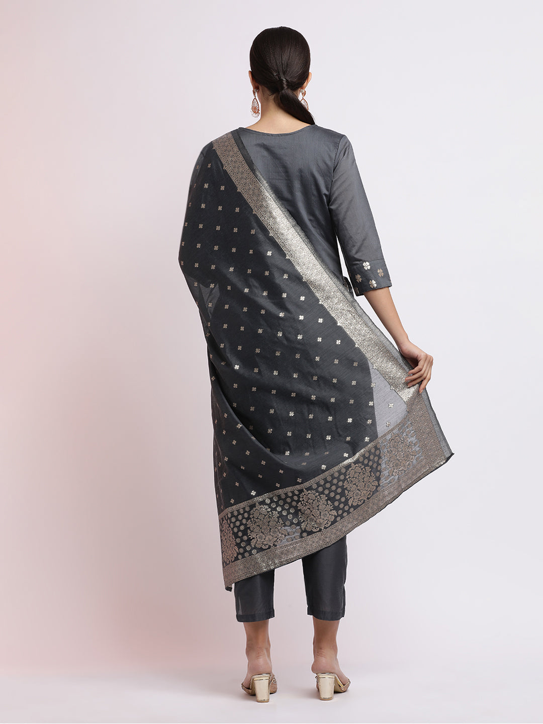 Embellished Chanderi Silk Kurta Set With Jacquard Dupatta