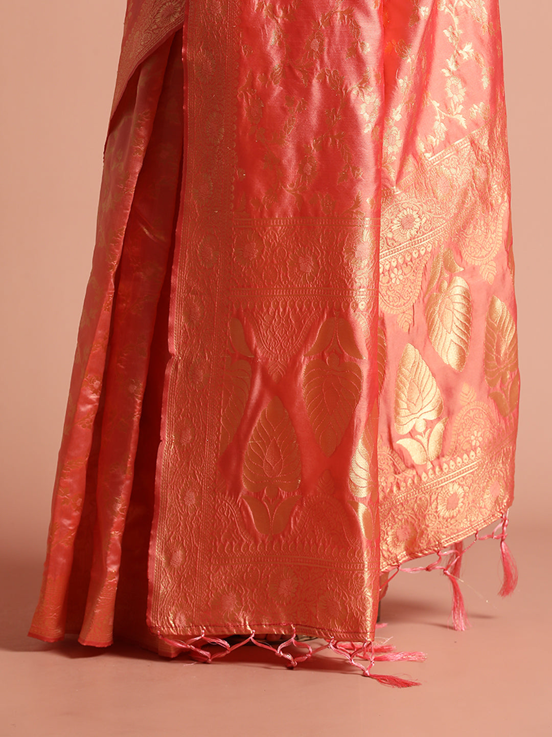 Rose Gold Silk Banarasi Zari Woven Heavy Saree