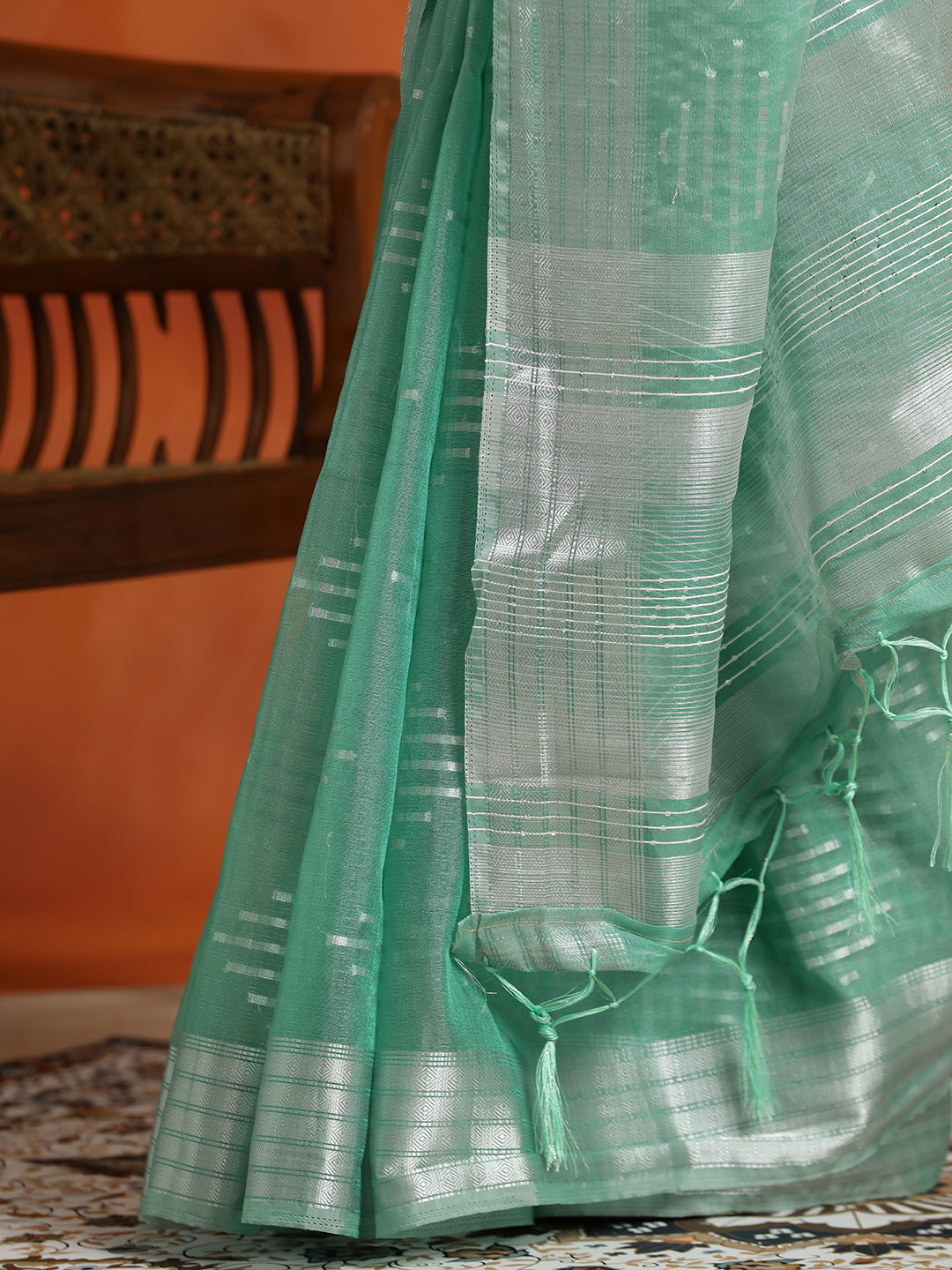 Seagreen Zari Woven Design Banarasi Organza Saree