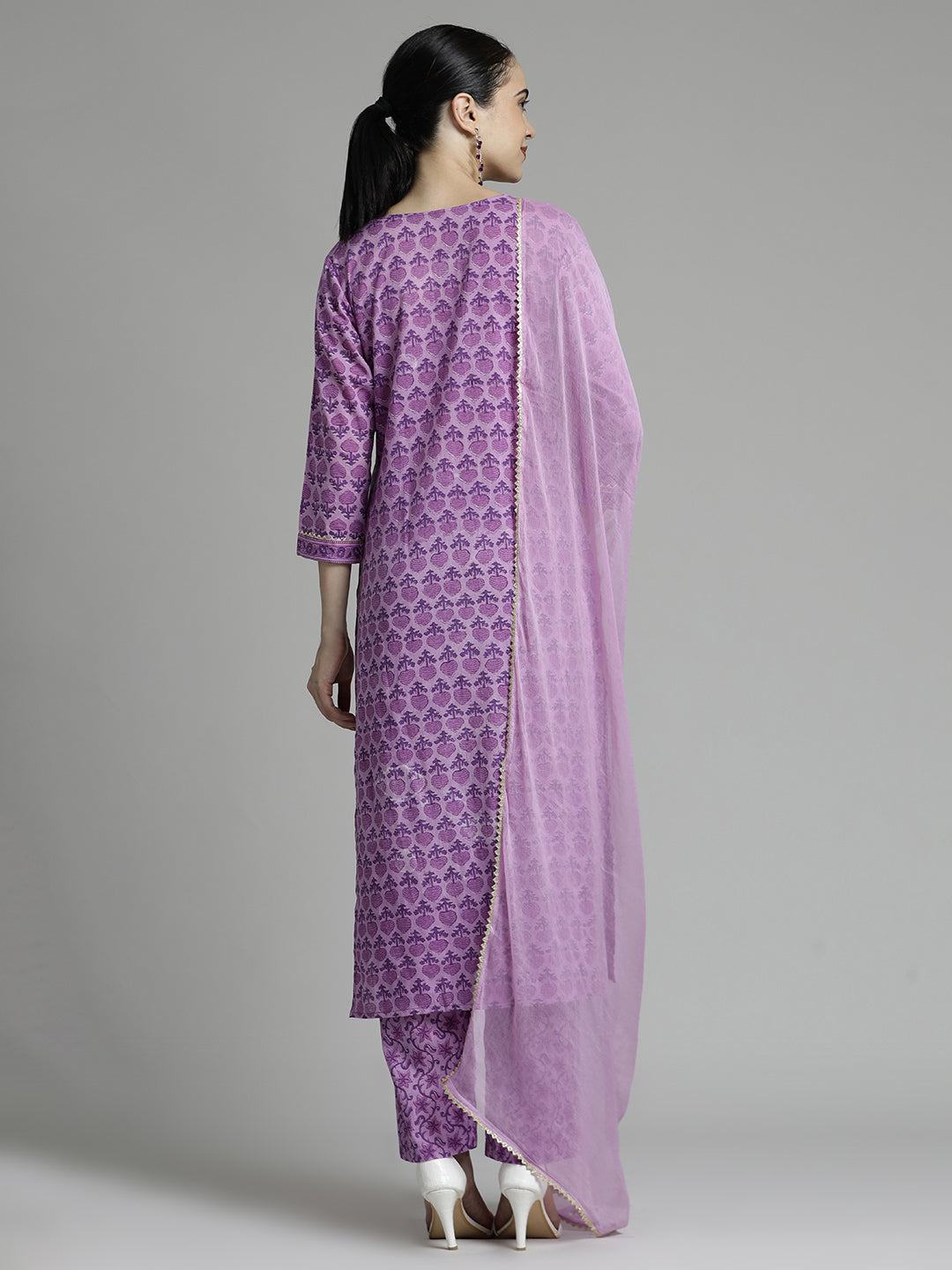 Ethnic Printed Pure Cotton Purple Suit Set