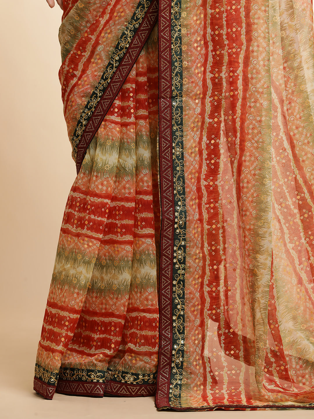 Red  Printed Lightweight Georgette Saree