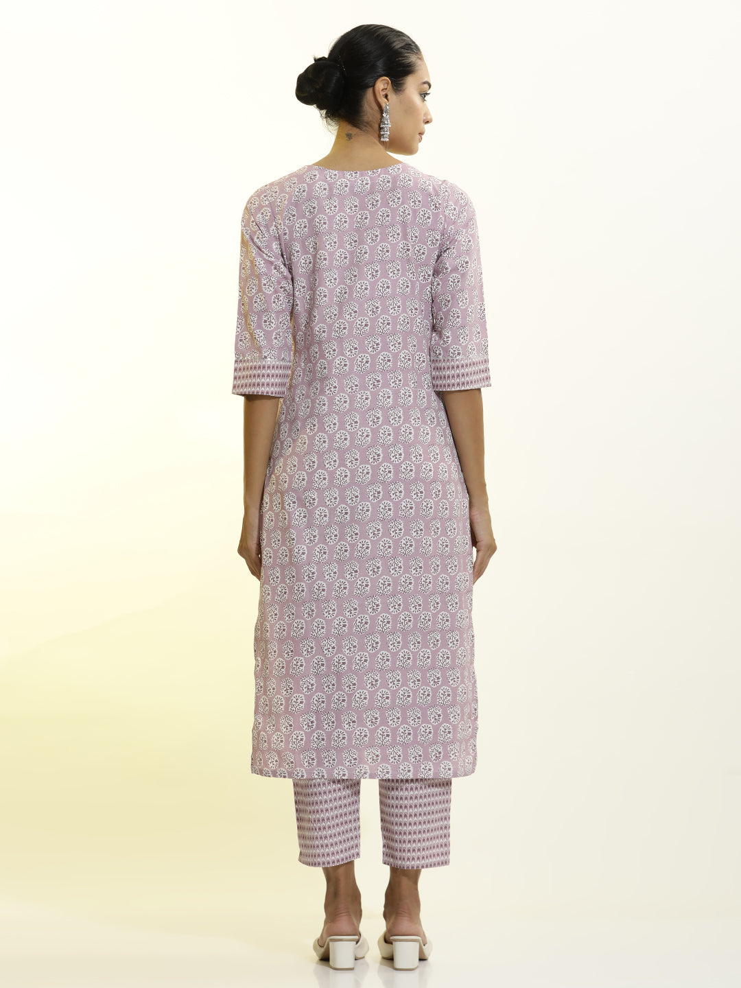 Lavender Cotton Printed Straight Kurta Set