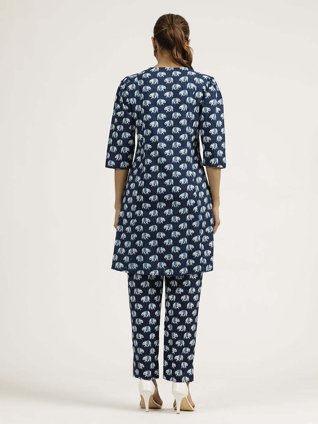 Indigo Blue Elephant Printed Kurta Set