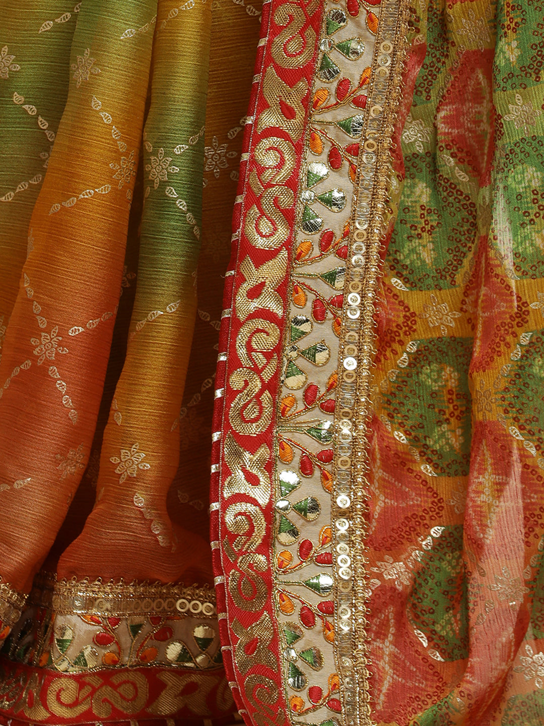 Multicolour Traditional Embroidered Bandhani Pure Georgette Saree