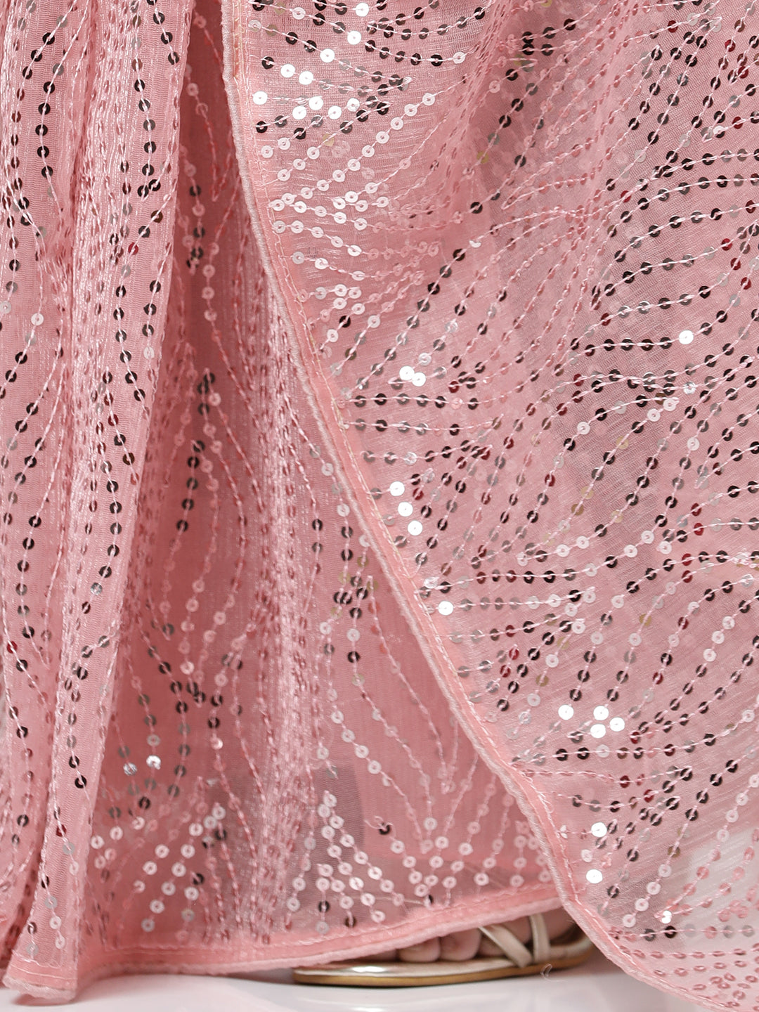 Pink Sequin Embellished Georgette Saree