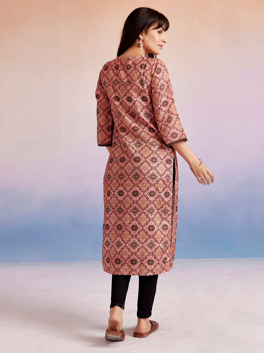 Moroccan Printed Peach Straight Kurta