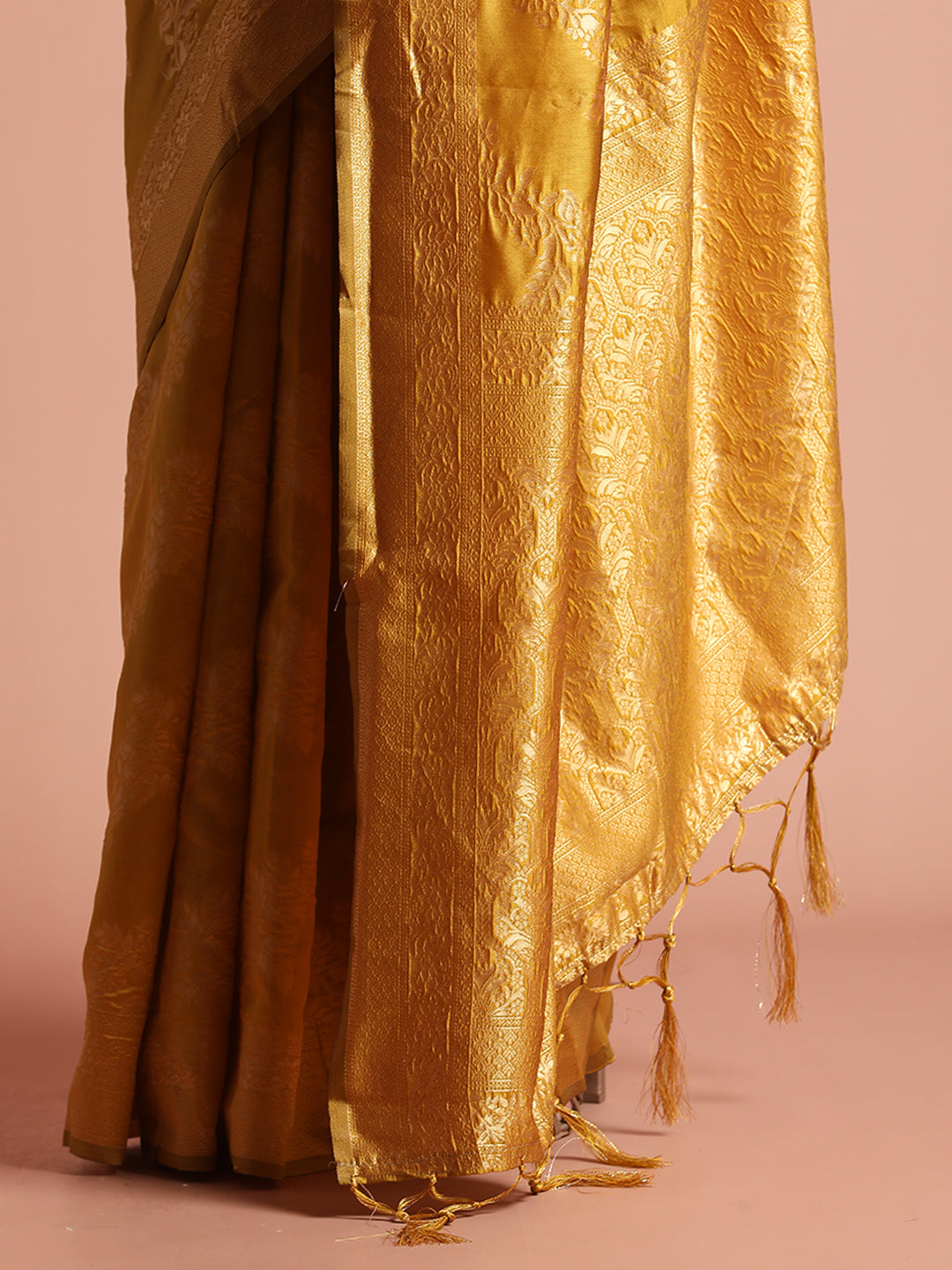 Heavy Banarasi Zari Woven Silk Blend Mustard Saree