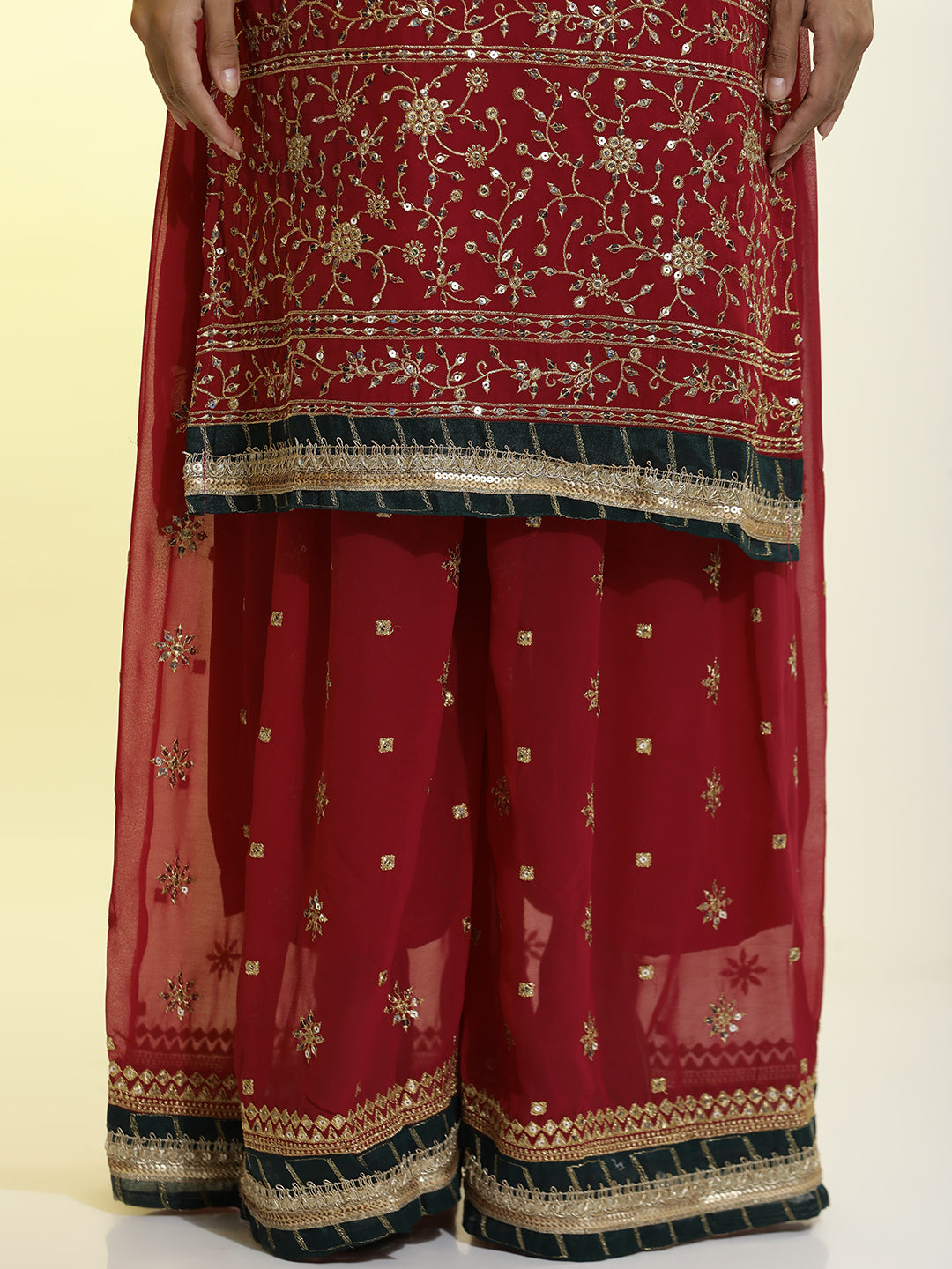 Festive Embroidered Georgette Kurta With Palazzo And Dupatta