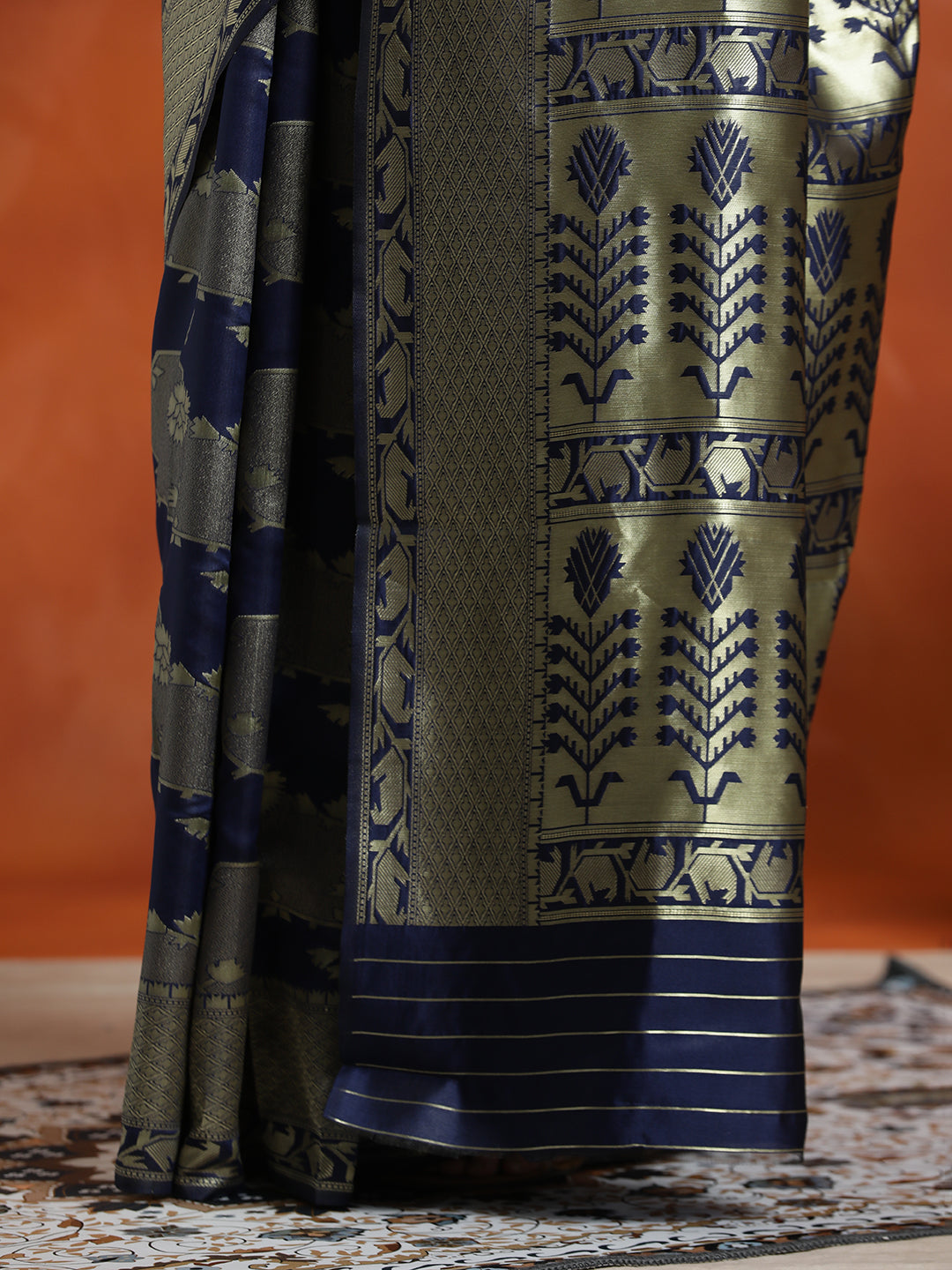 Silk Navy Blue Banarasi Zari Woven Heavy Saree