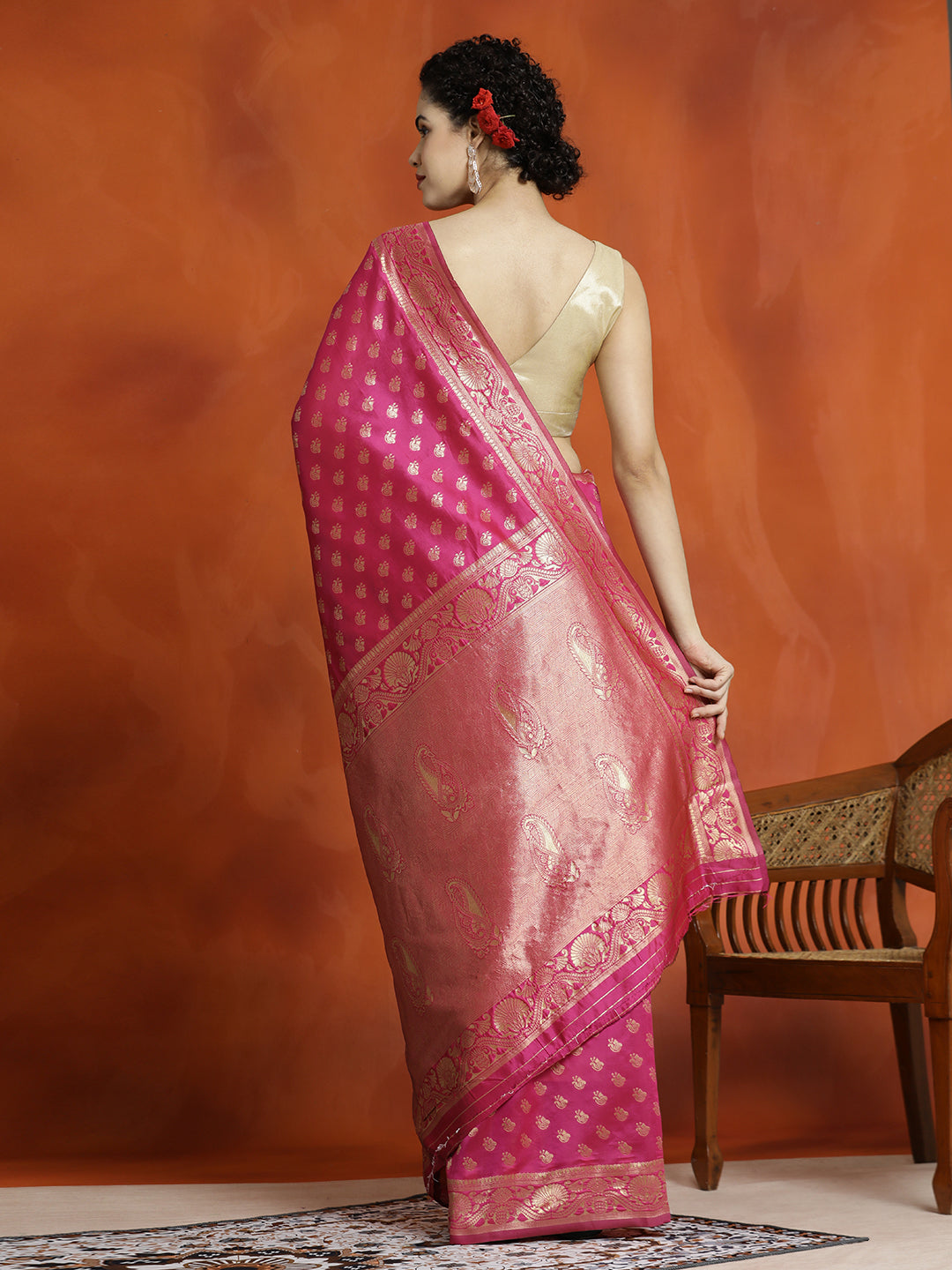 Silk Pink Banarasi Zari Woven Heavy Saree