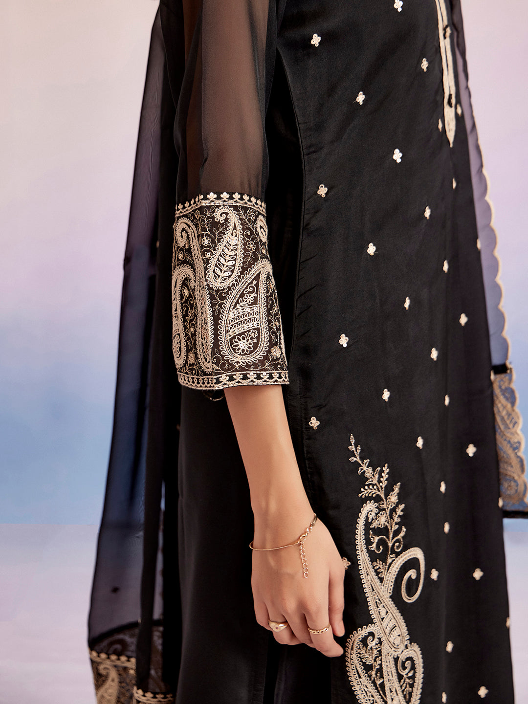 Black Paisley Embroidered Festive Suit Set