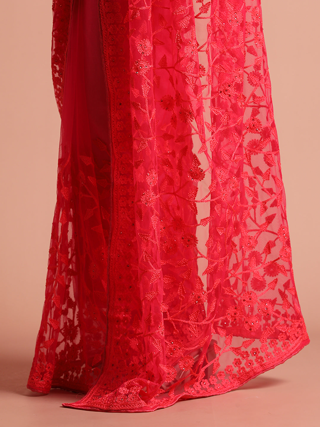 Pink Party Wear Floral Embroidered Net Saree