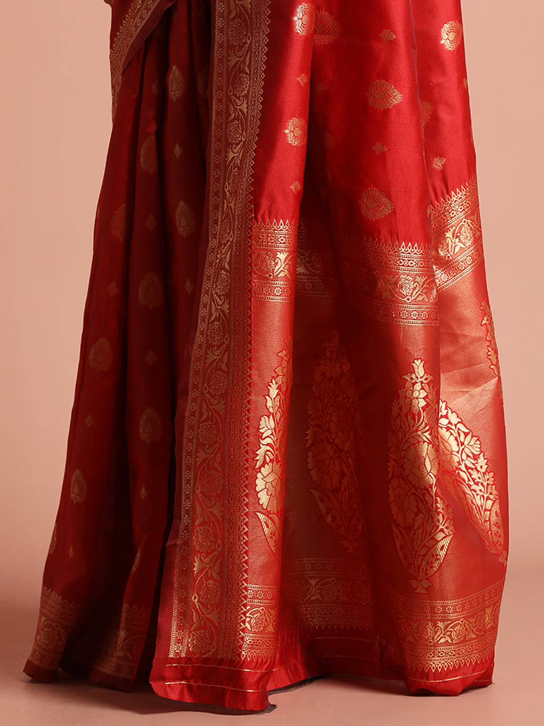 Red Heavy Banarasi Zari Woven Silk Blend Saree