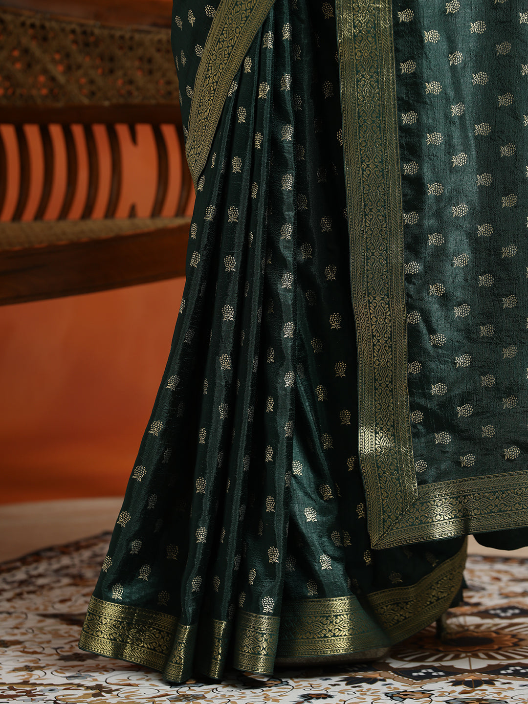 Mehandi Green Silk Banarasi Zari Woven Saree