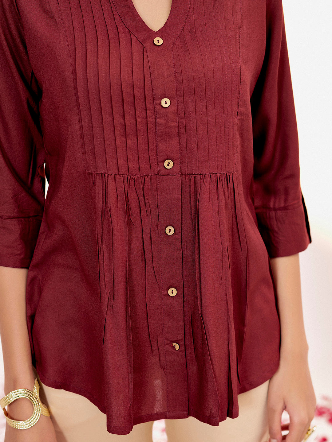 Wine Casual Pleated Solid Top