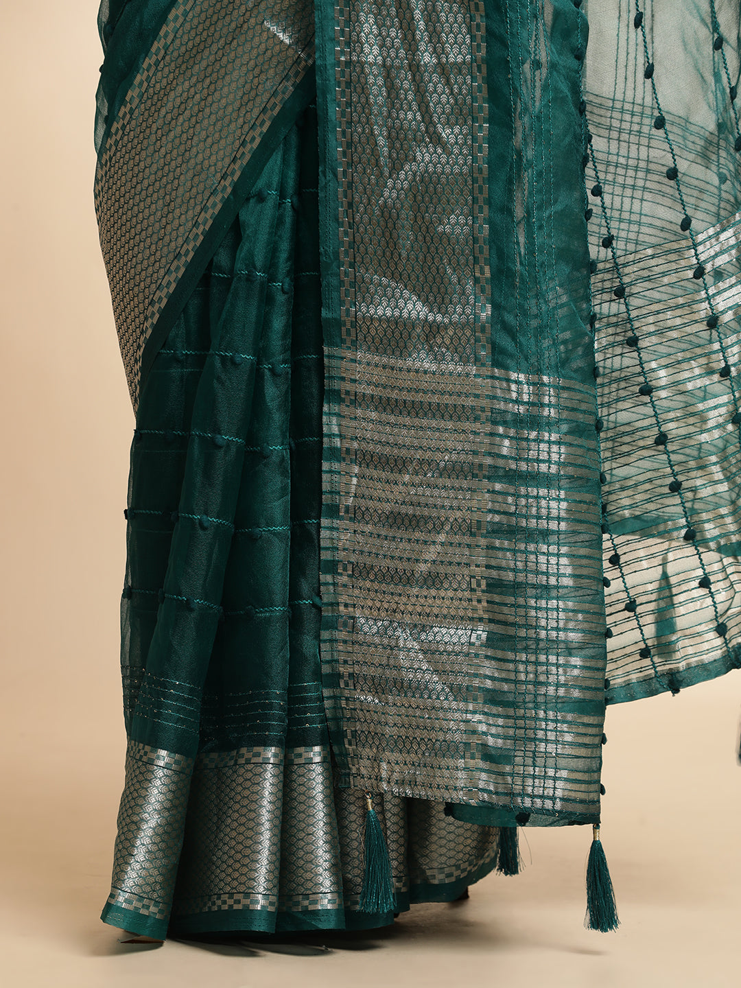 Teal Woven Design Khadi Organza Saree