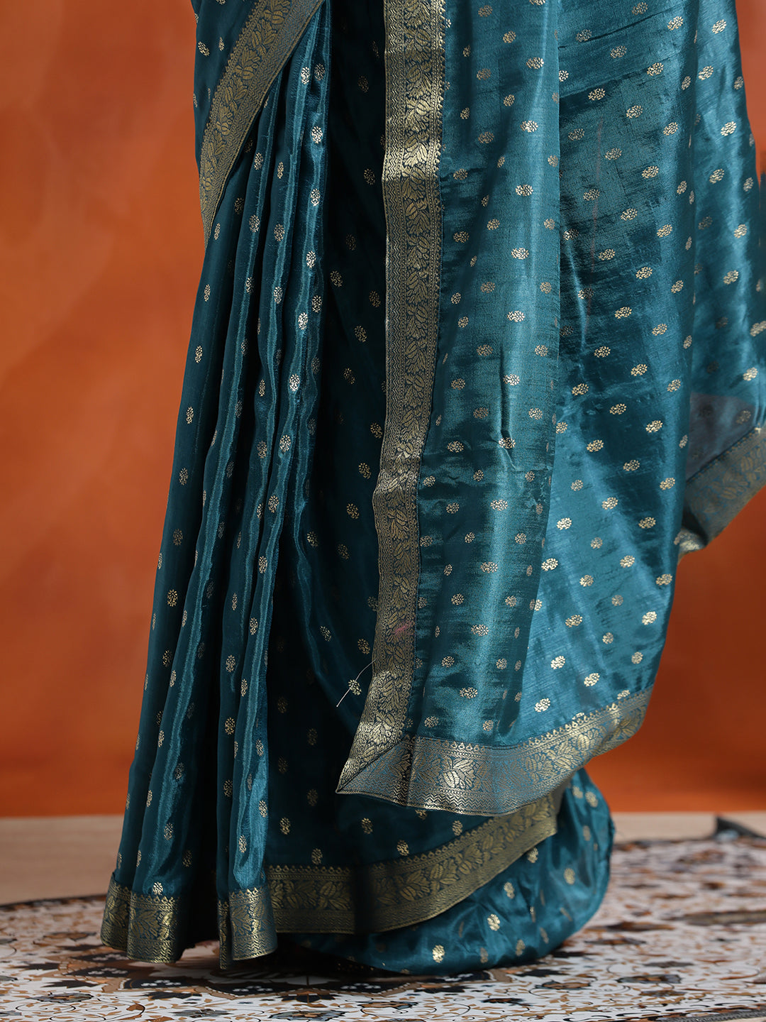 Sky Blue Silk Blend Floral Zari Woven Heavy Saree