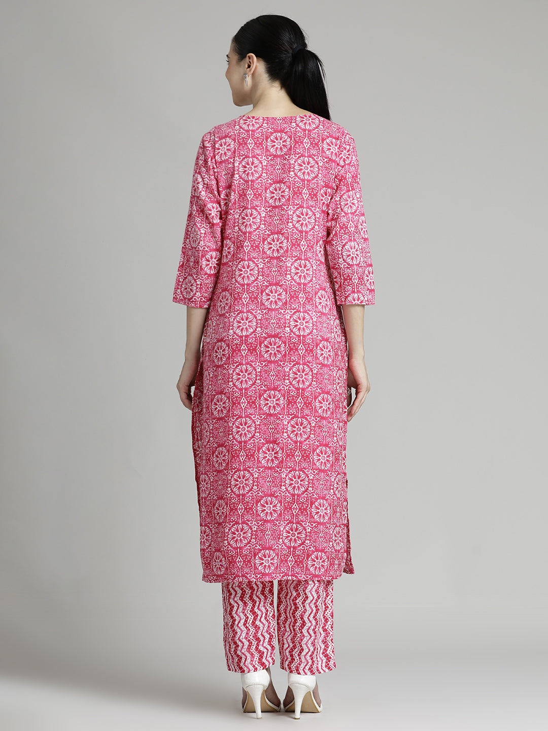 Ethnic Printed Cotton Pink Kurta Set With Dupatta