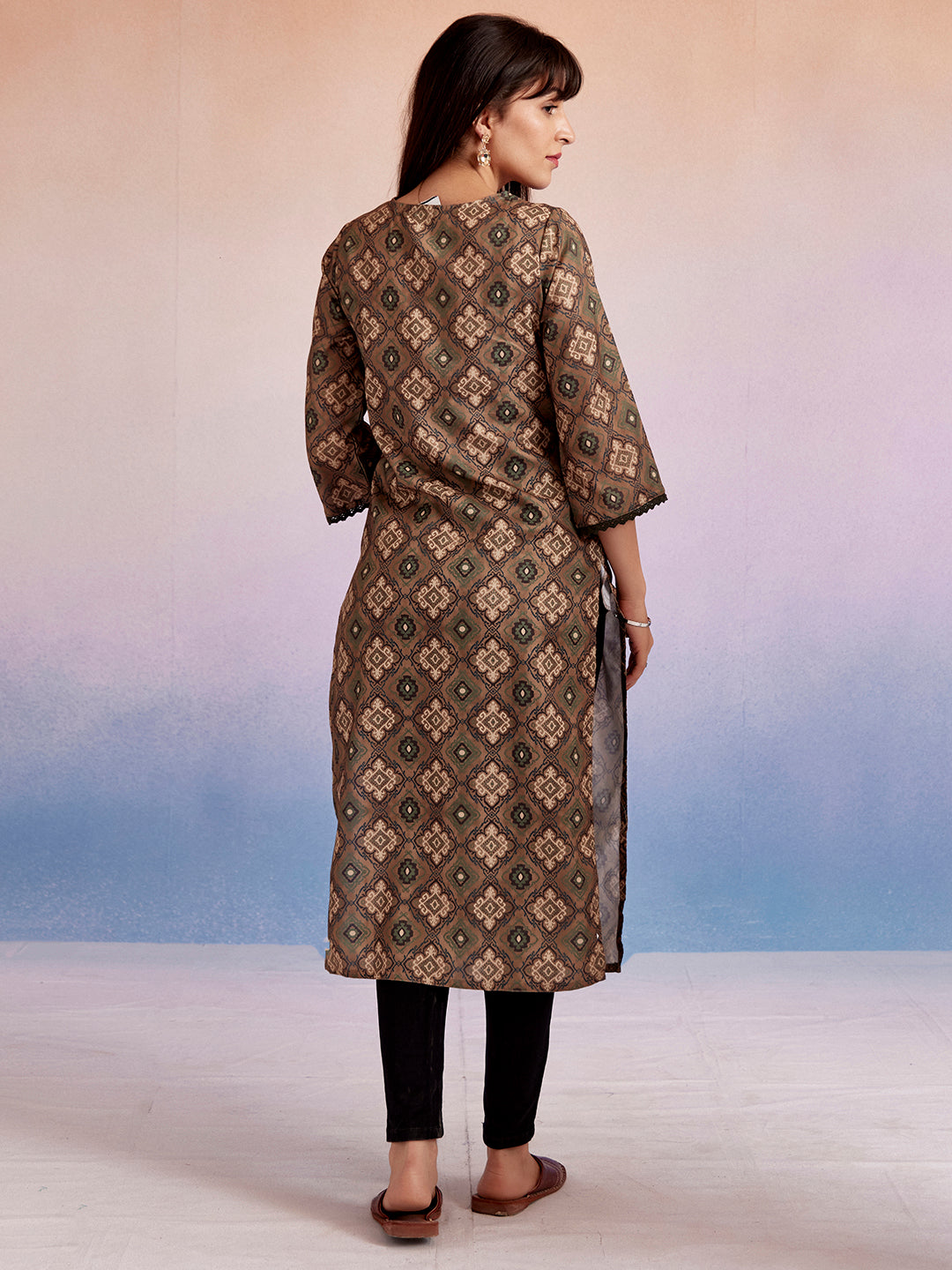 Moroccan Printed Olive Green  Straight Kurta