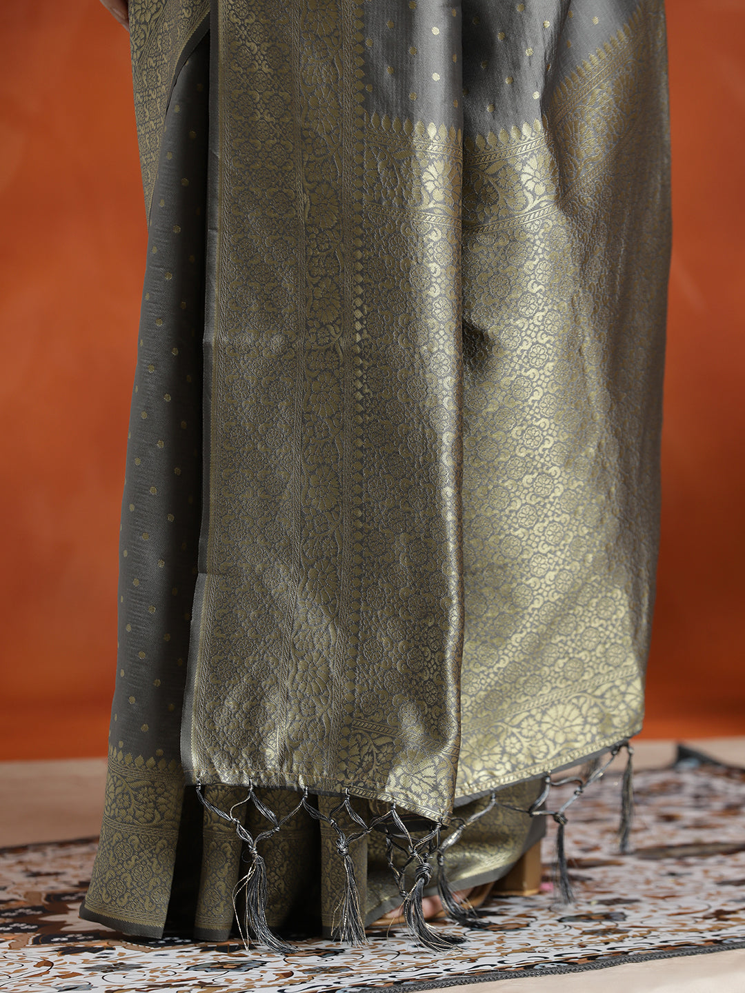 Grey Silk Banarasi Zari Woven Party Wear Saree