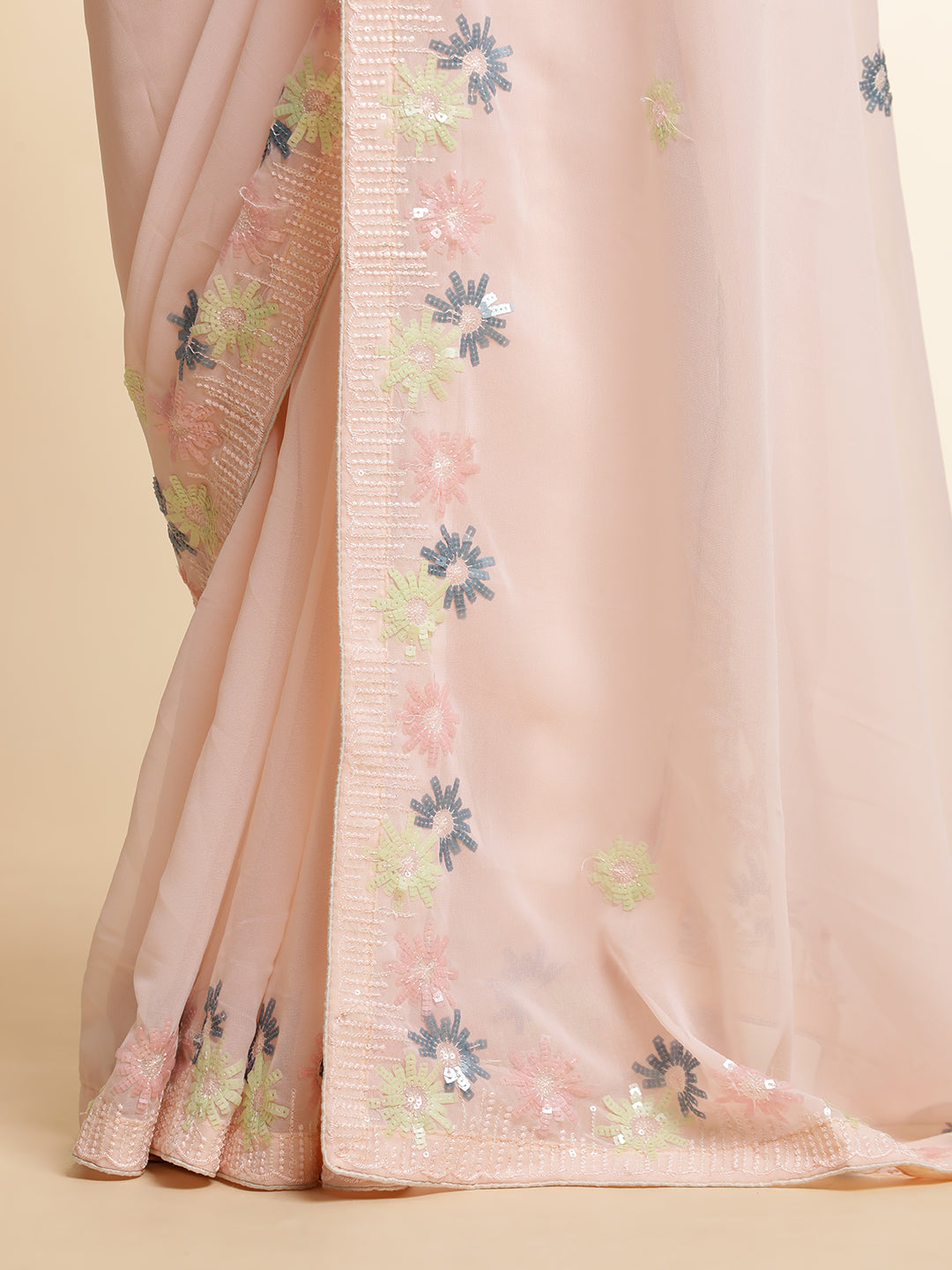 Party Wear Sequin Embellished Pink Saree