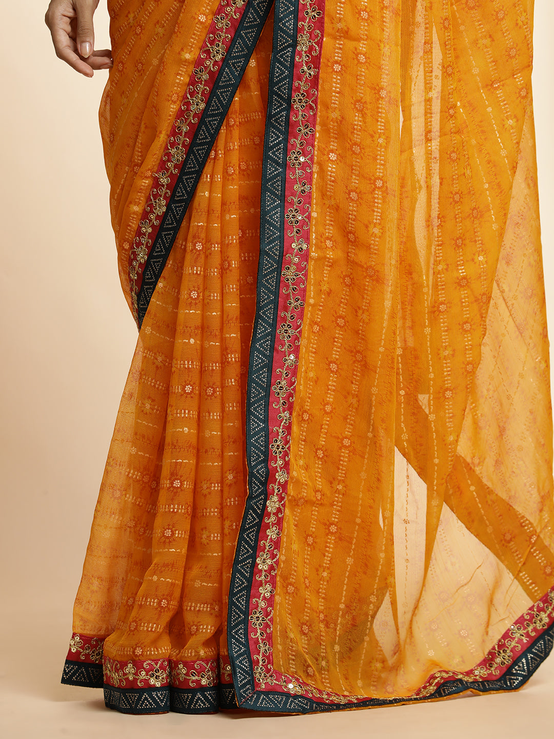 Orange  Printed Lightweight Georgette Saree