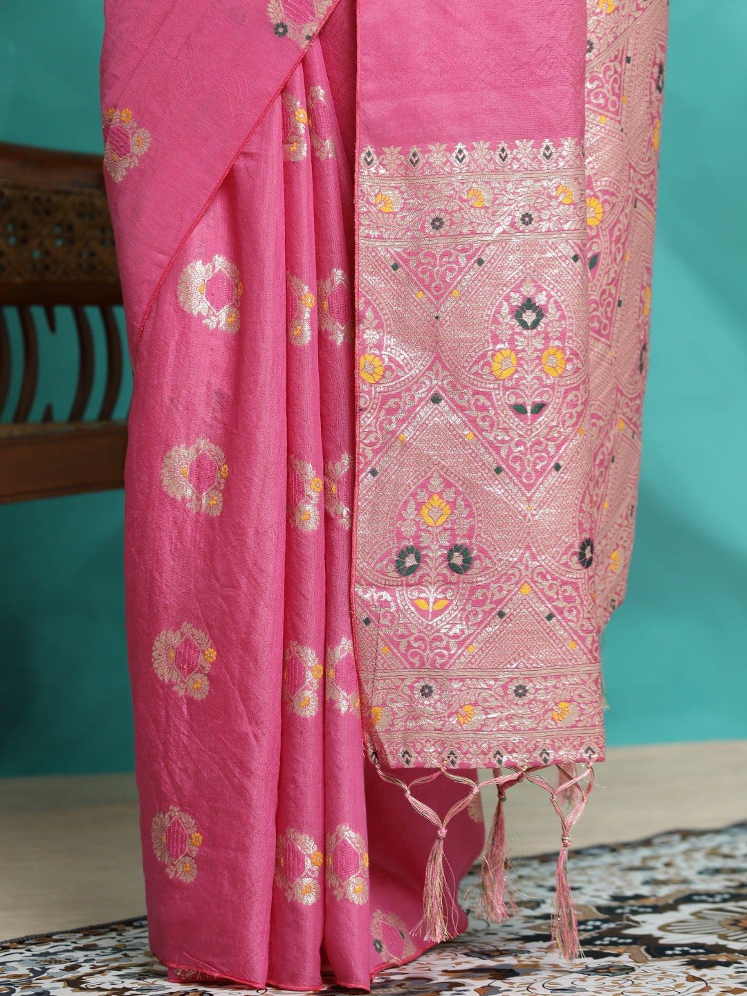 Pink Silk Blend Party Wear Banarasi Saree