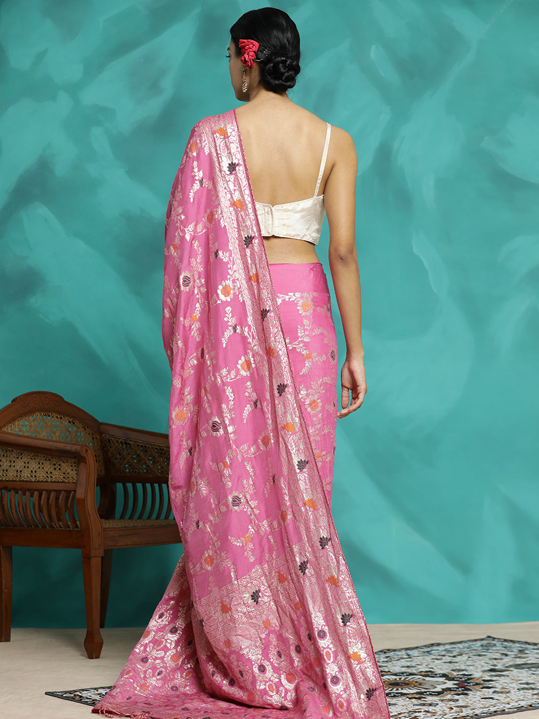 Floral Zari Woven Heavy Banarasi Saree