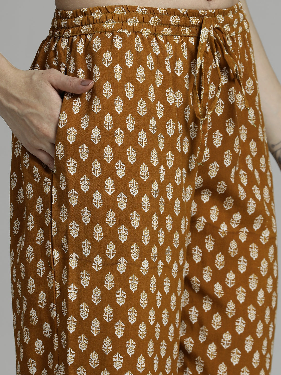 Ethnic Motifs Printed Straight Kurta With Palazzos & Dupatta