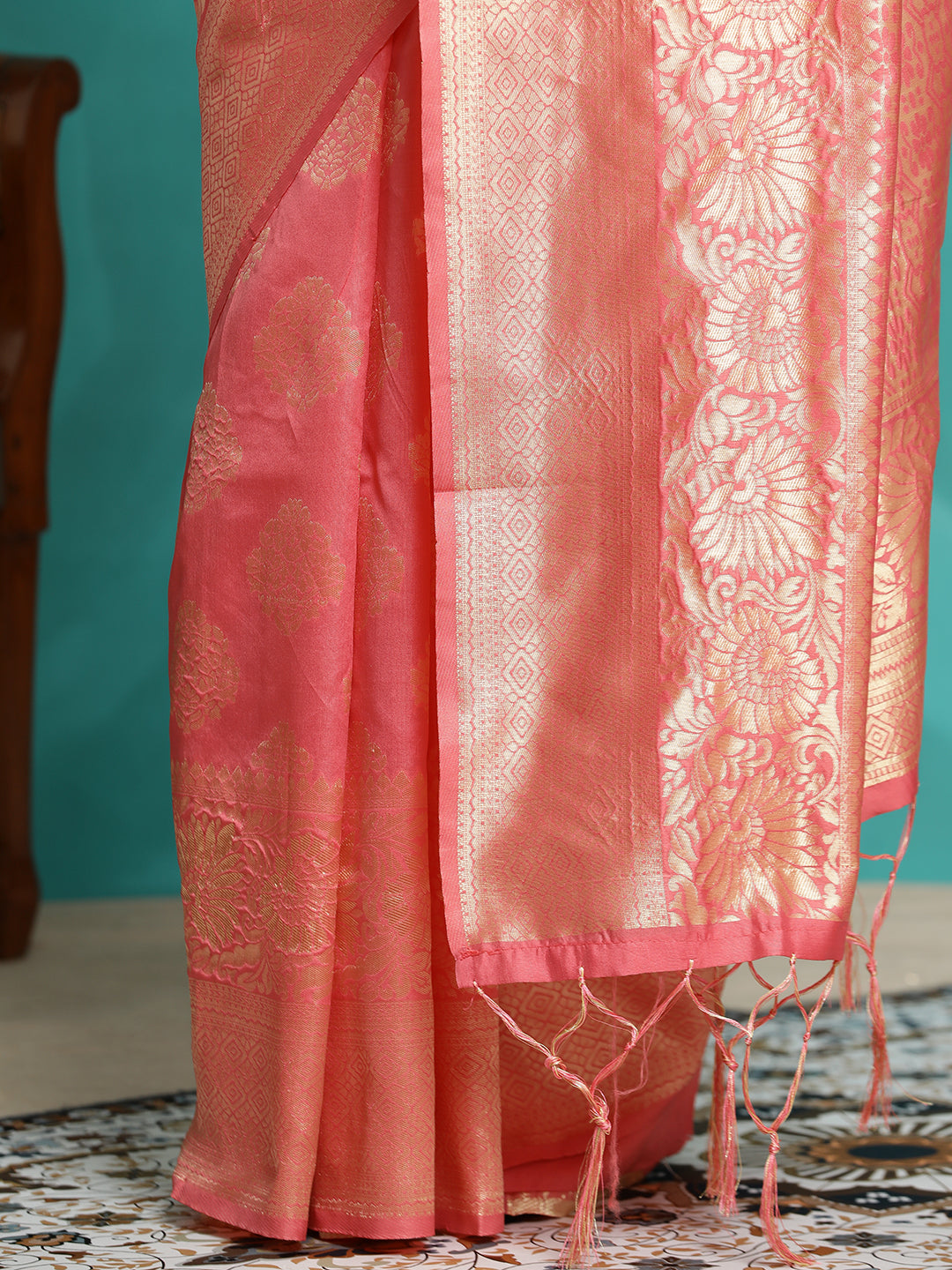 Peach Zari Woven Design Banarasi Saree