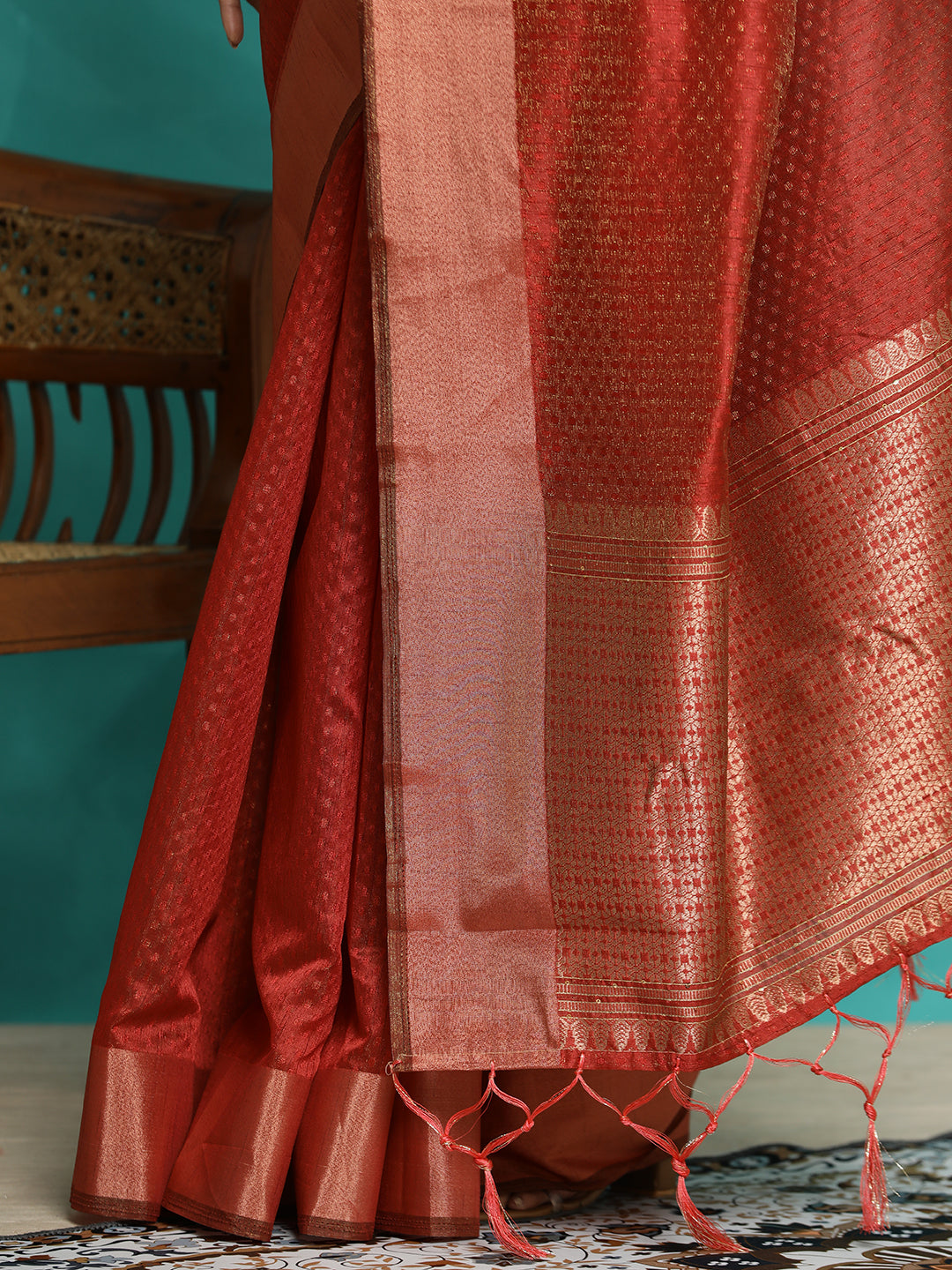 Red Zari Woven Banarasi Organza Red Saree