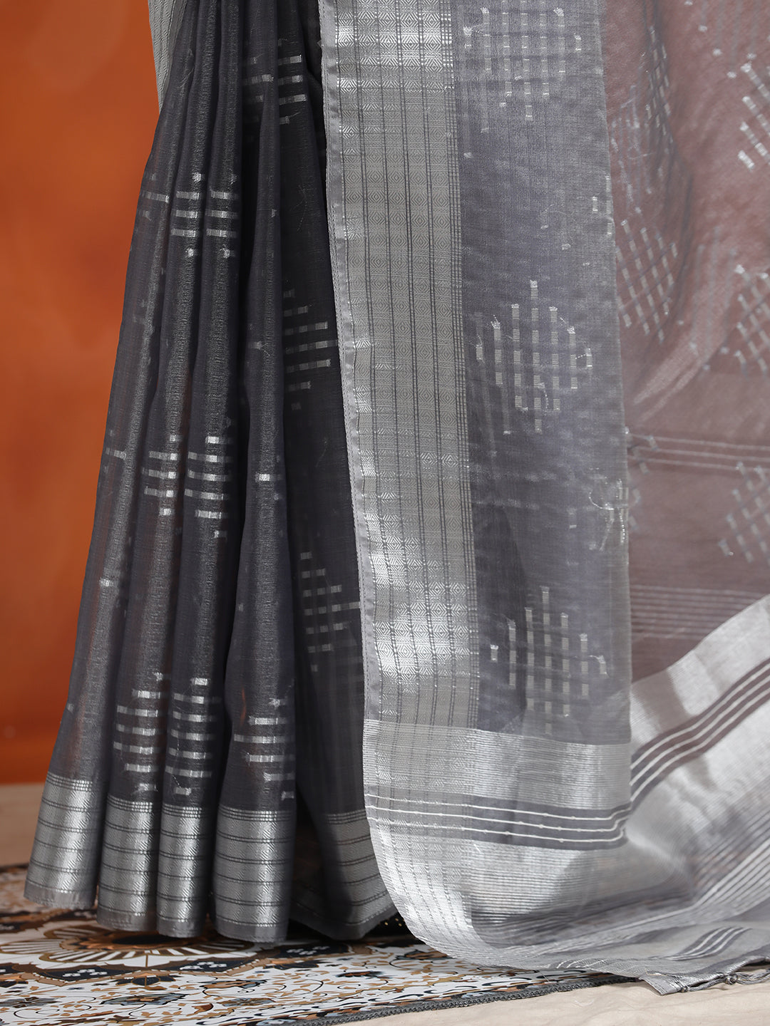 Grey Zari Woven Banarasi Organza Saree