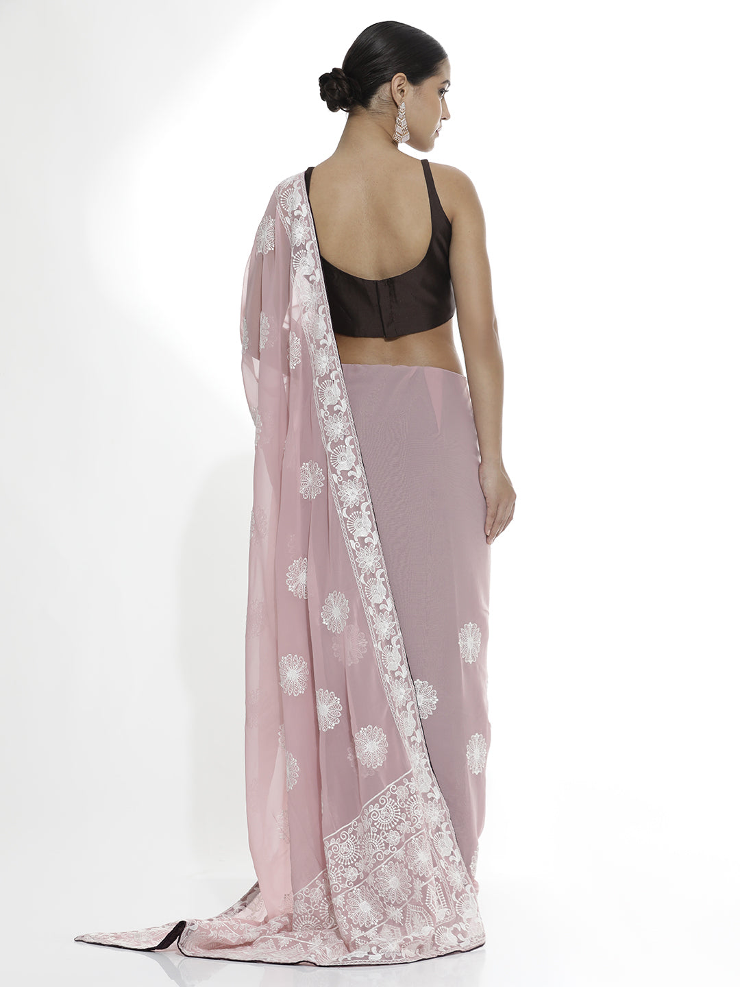 Traditional Pink Embroidered Pure Georgette Saree