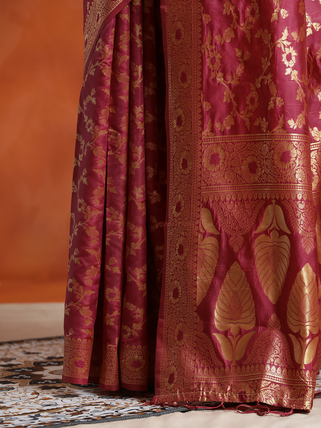 Burgundy Silk Banarasi Zari Woven Heavy Saree