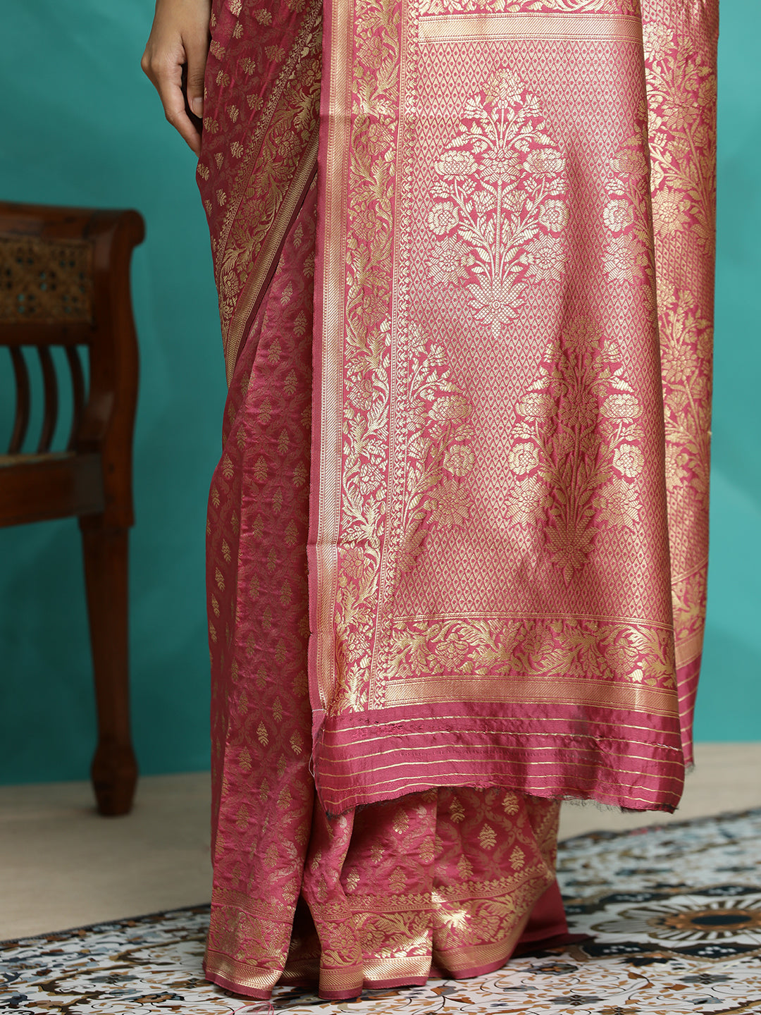 Zari Woven Design Heavy Banarasi Pink Saree