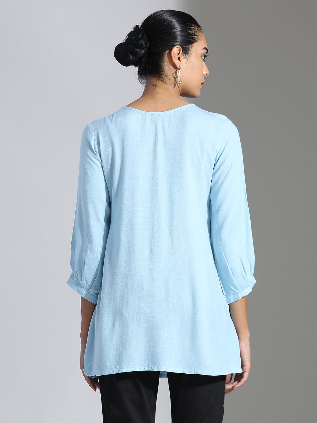 Light Blue Embroidered Party Wear A-line Top