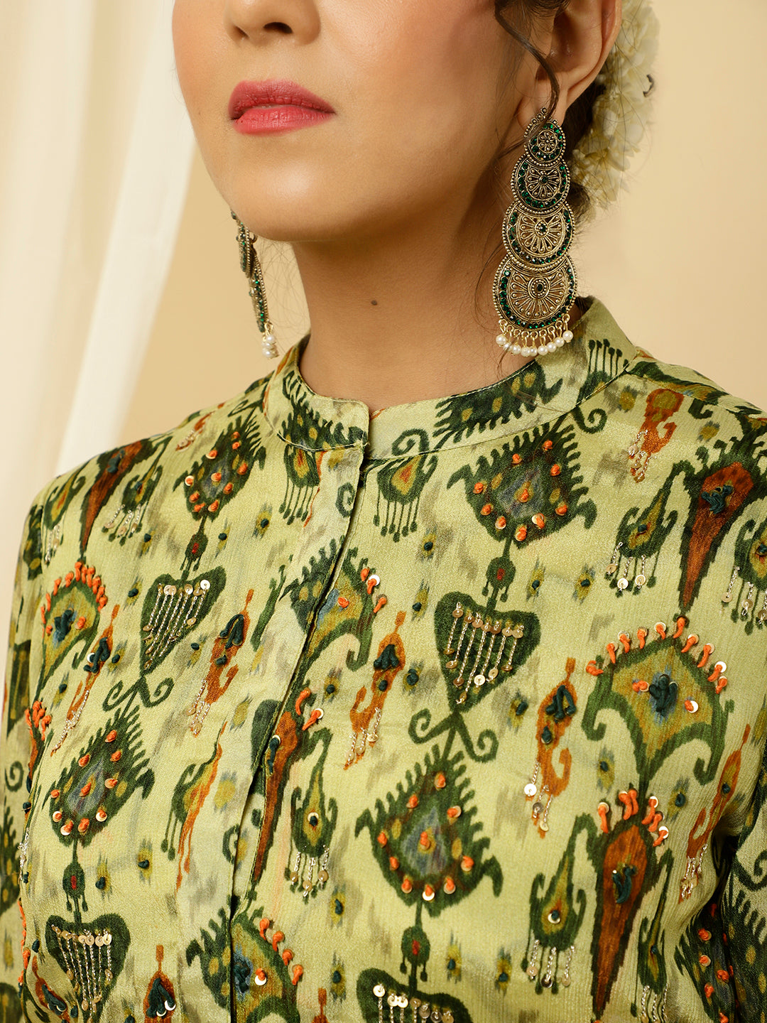 Ikat Printed Asymmetric Kurta With Dhoti Set