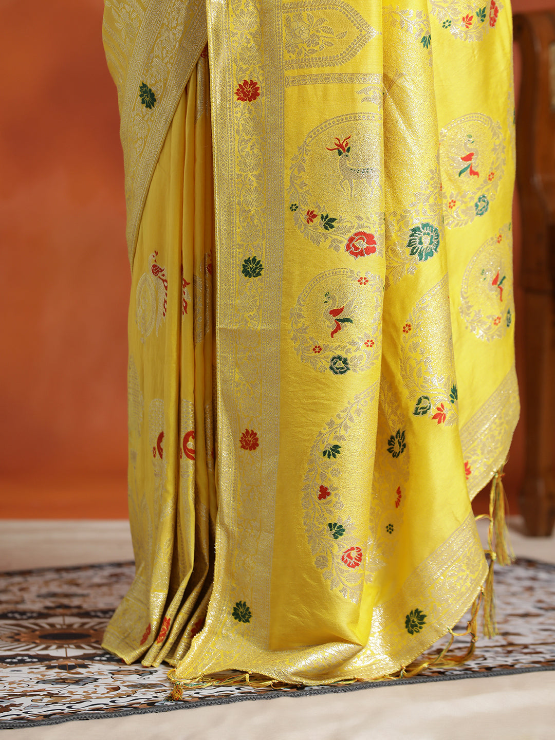 Heavy Banarasi Zari Woven Silk Blend Yellow Saree