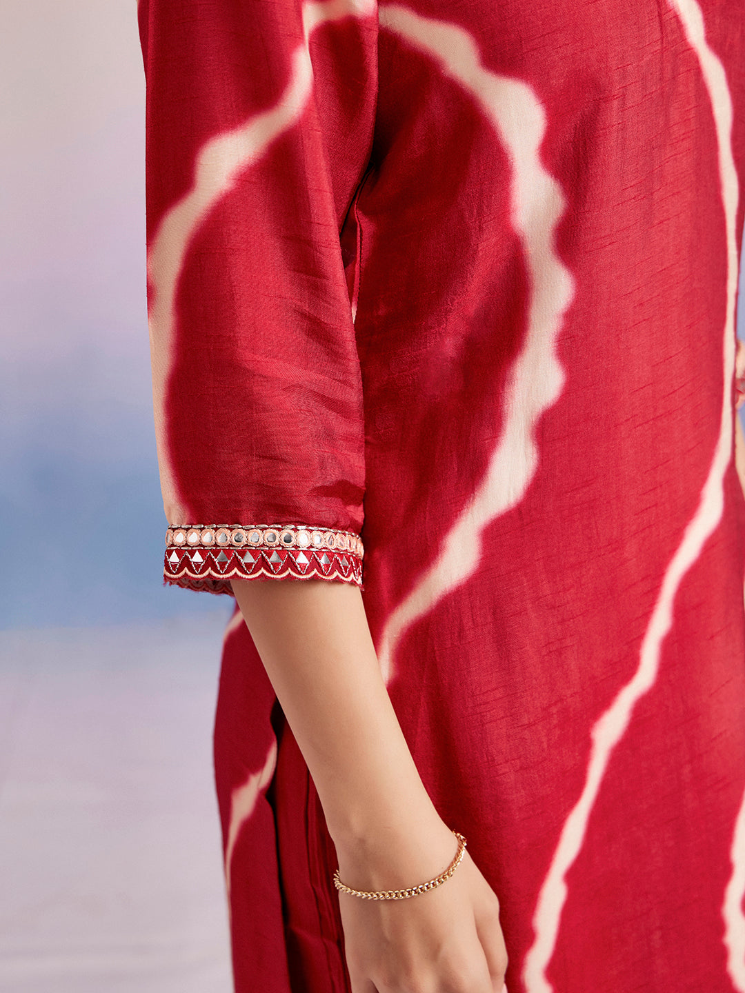 Red Embroidered Leheriya Kurta Set