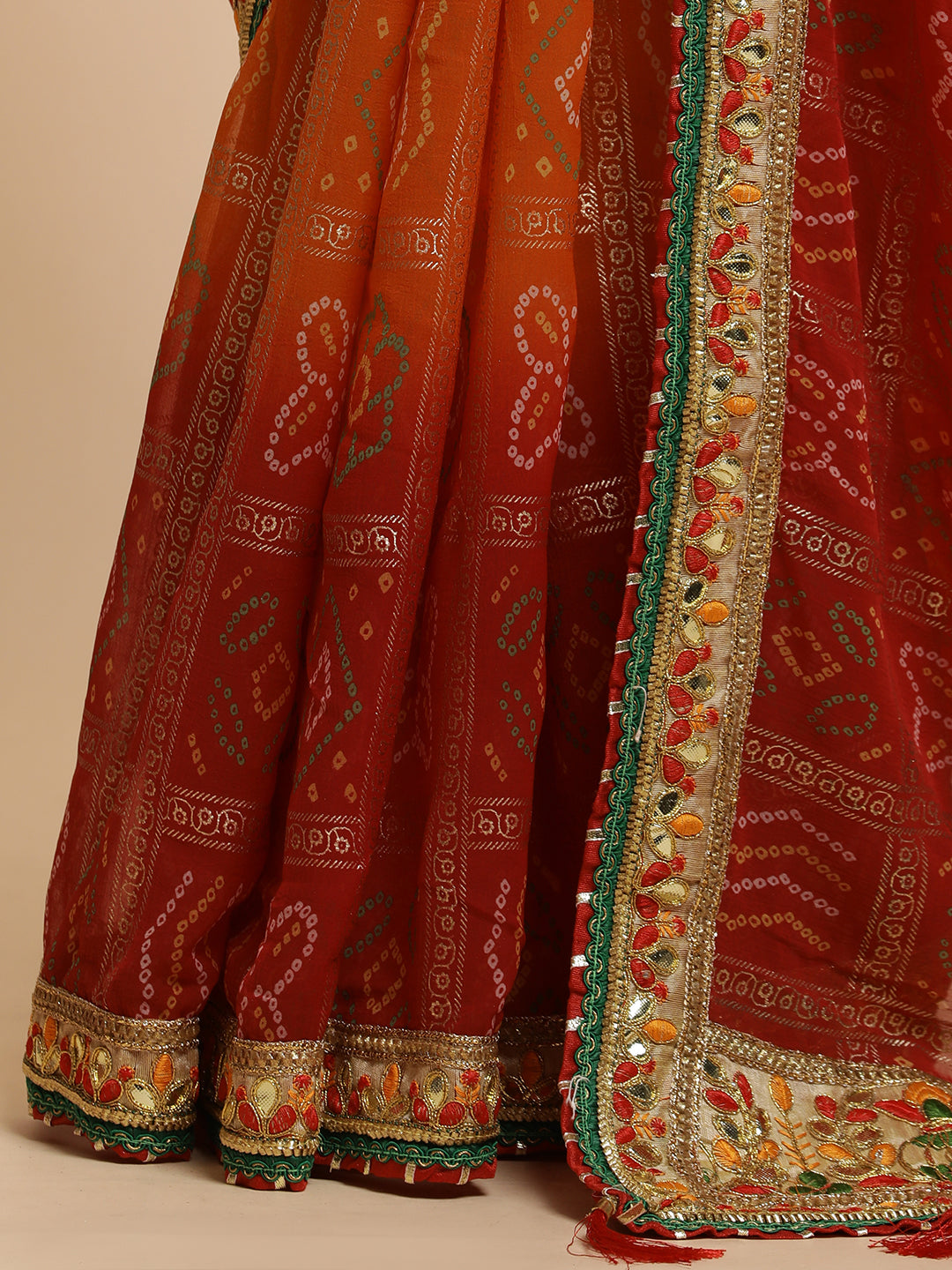 Festive Red Embroidered Bandhani Pure Georgette Saree