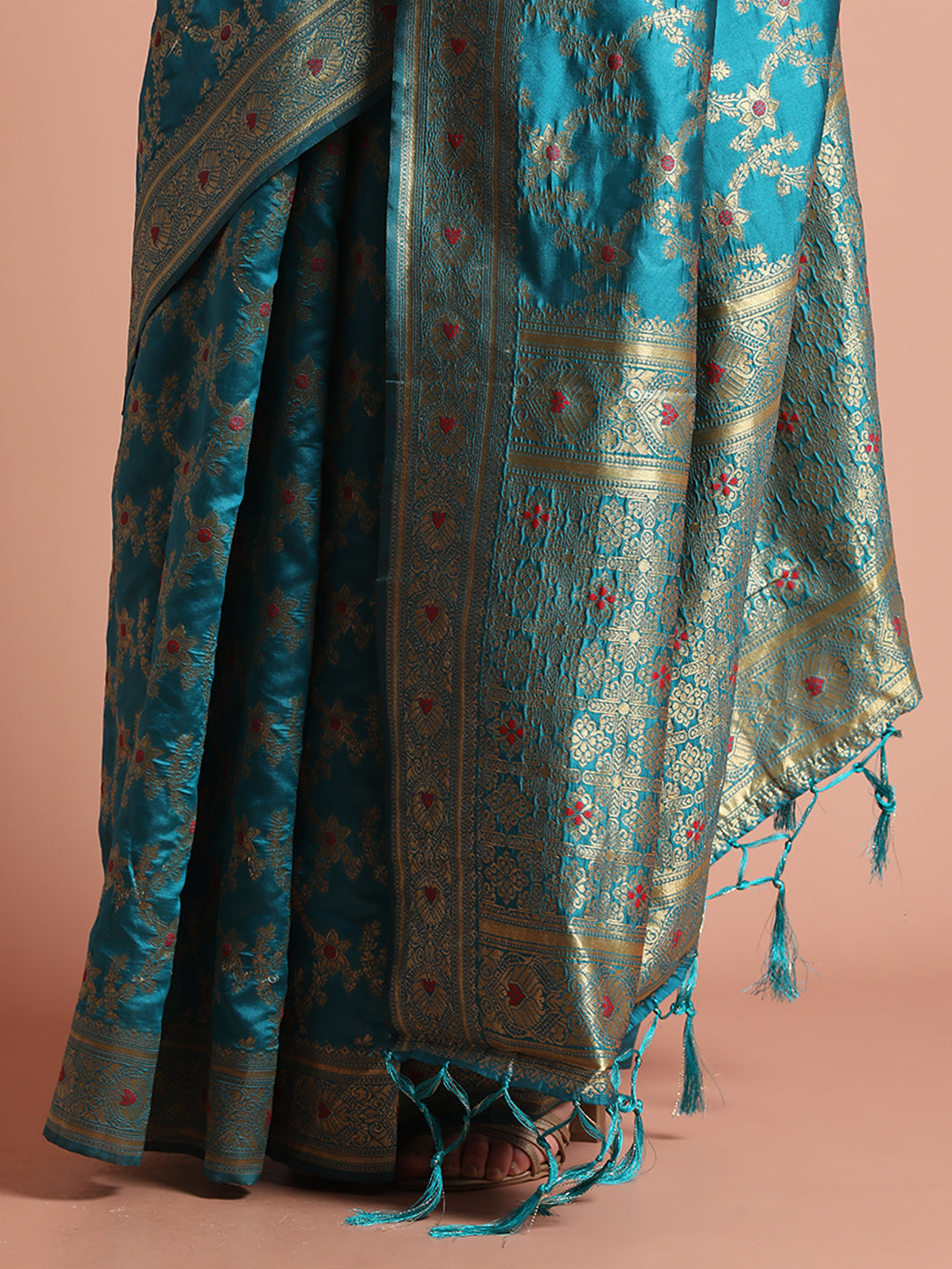 Teal Banarasi Zari Woven Silk Blend Saree