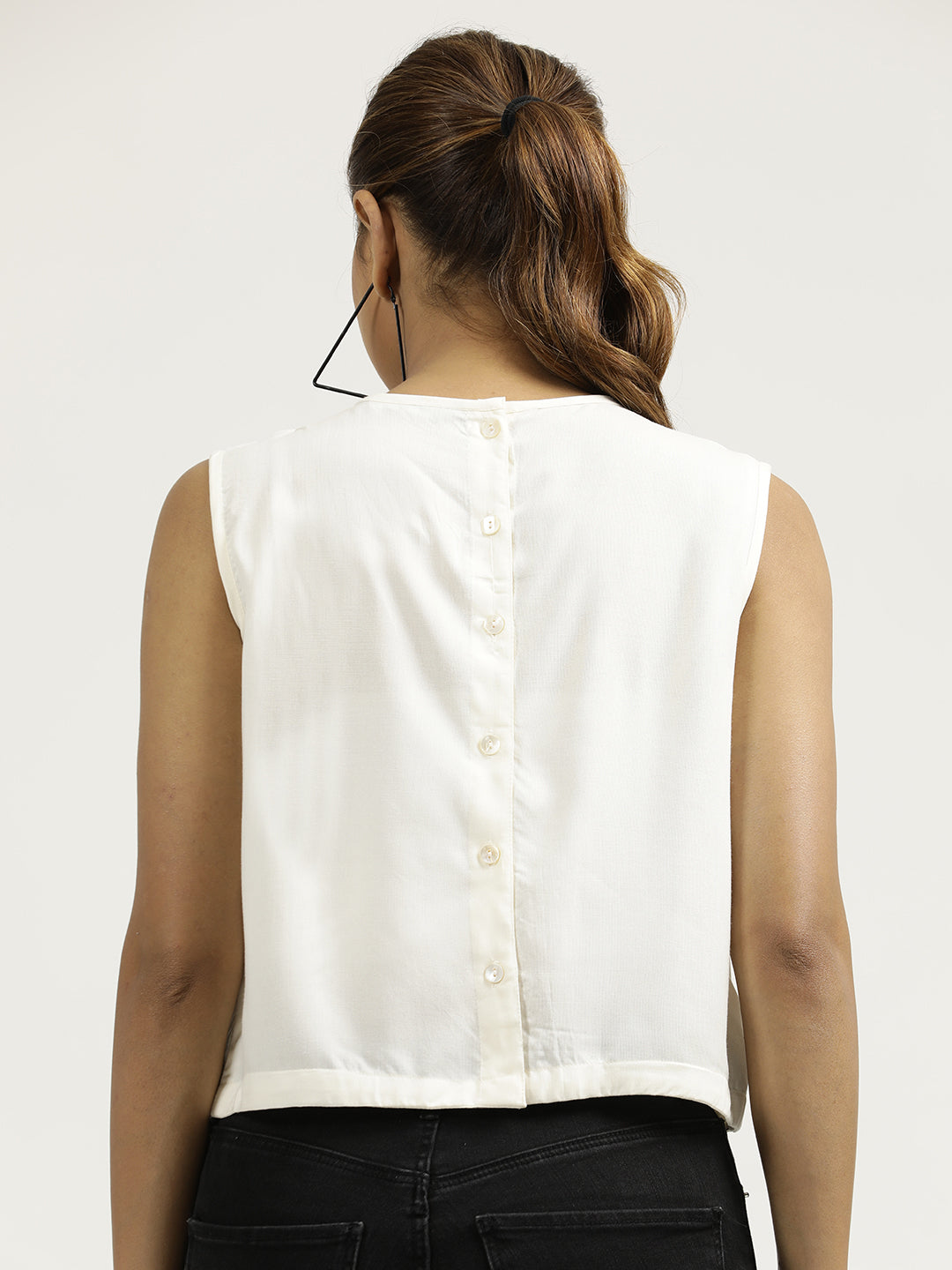 Off-White Pleated Sleeveless Top