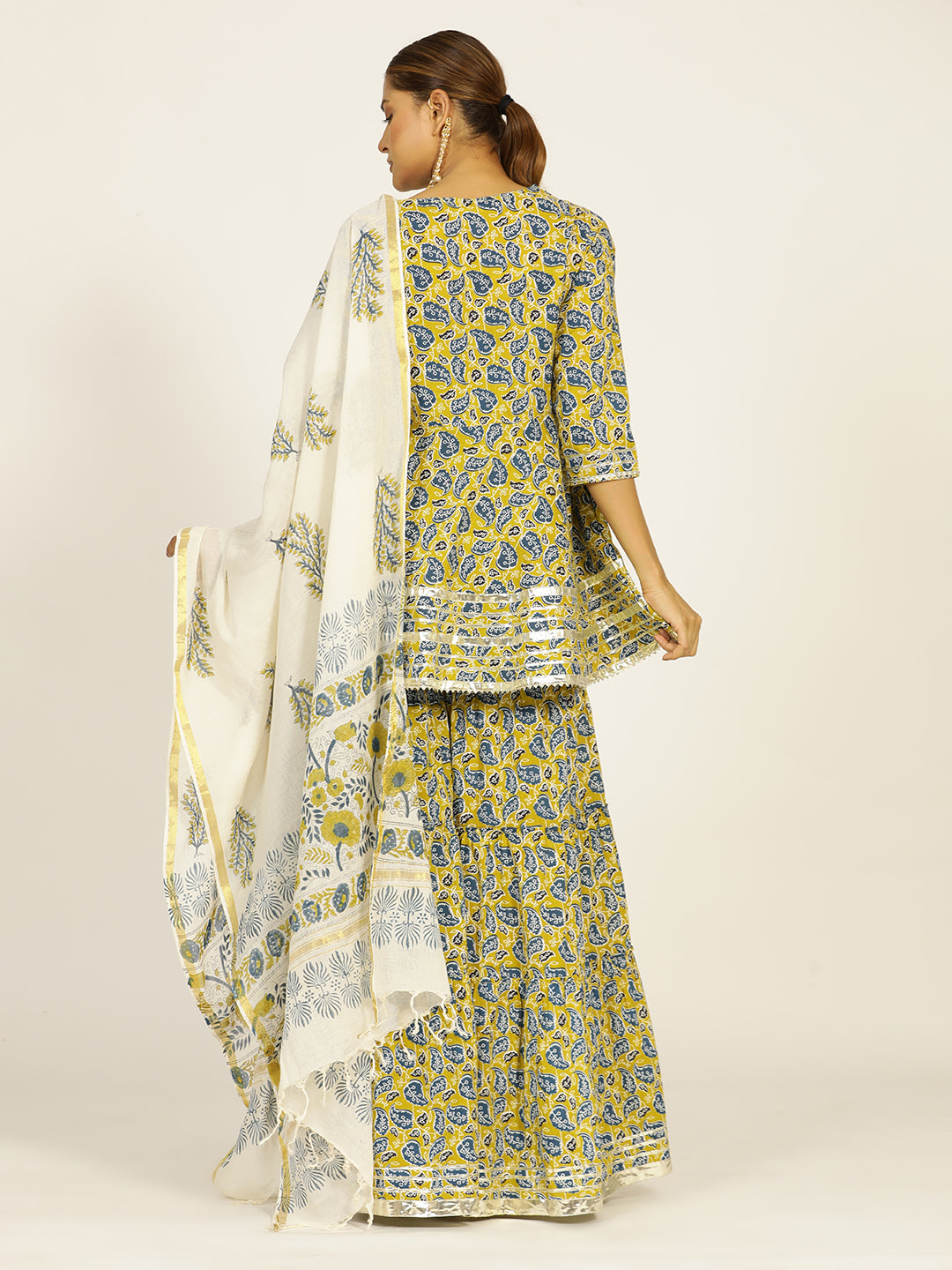 Mustard Handblock Pure Cotton Ethnic Printed Suit Set