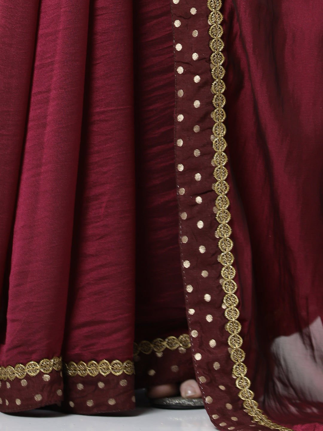 Red Wine Embellished Poly Silk Saree