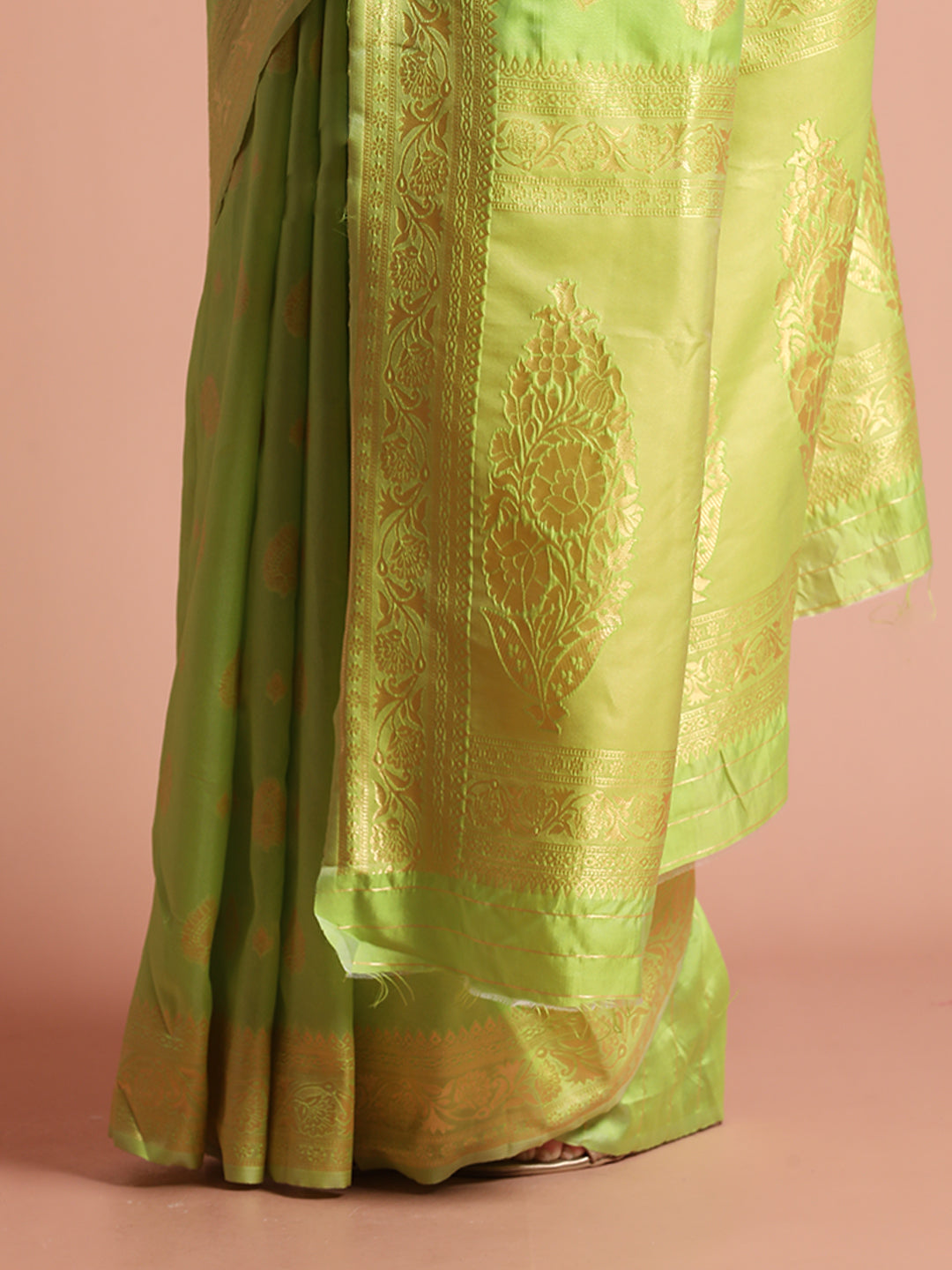 Heavy Banarasi Pista Green Zari Woven Silk Blend Saree